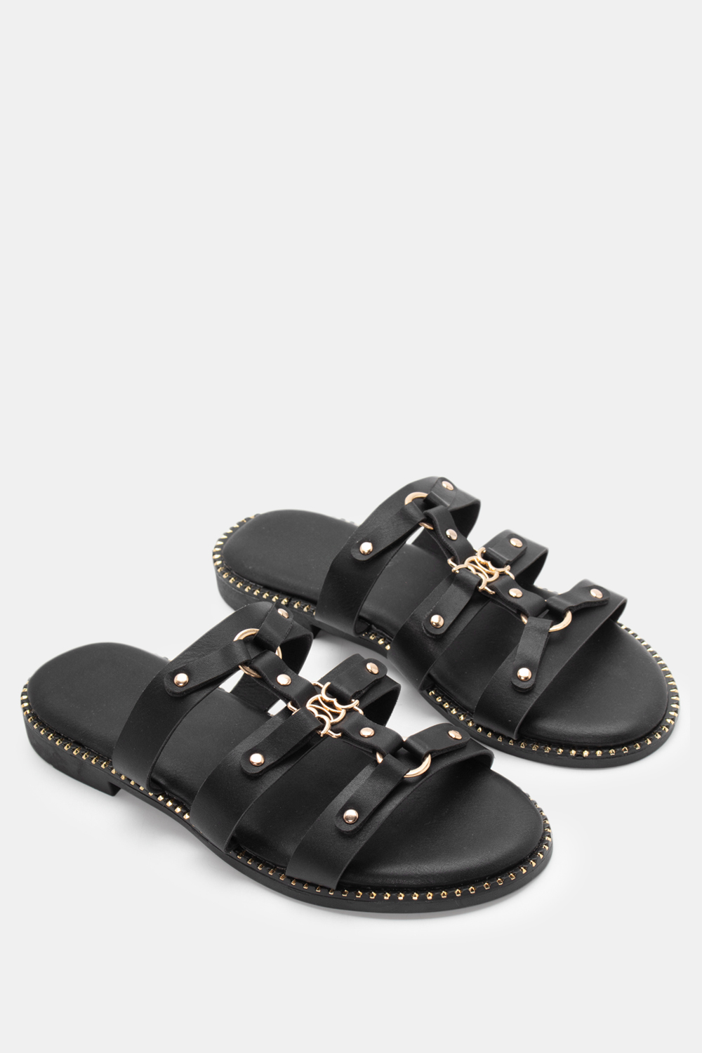 Flat Σανδάλια με Μεταλλικά Διακοσμητικά - Μαύρο