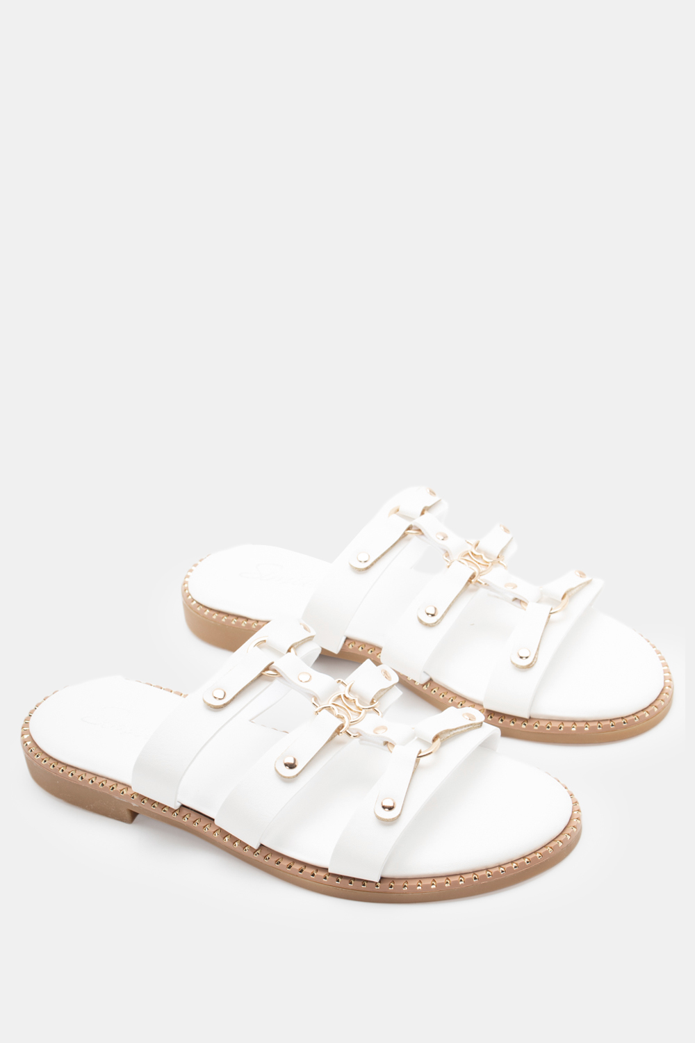 Flat Σανδάλια με Μεταλλικά Διακοσμητικά - Λευκό