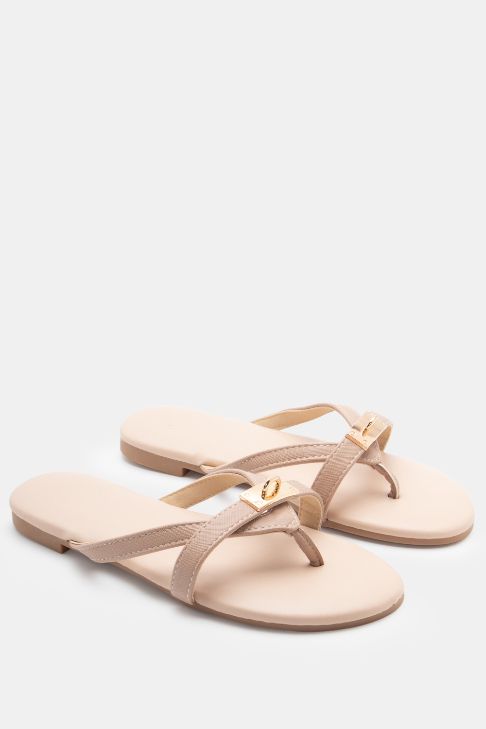 Flat Σανδάλια με Μεταλλική Λεπτομέρεια - Μπεζ