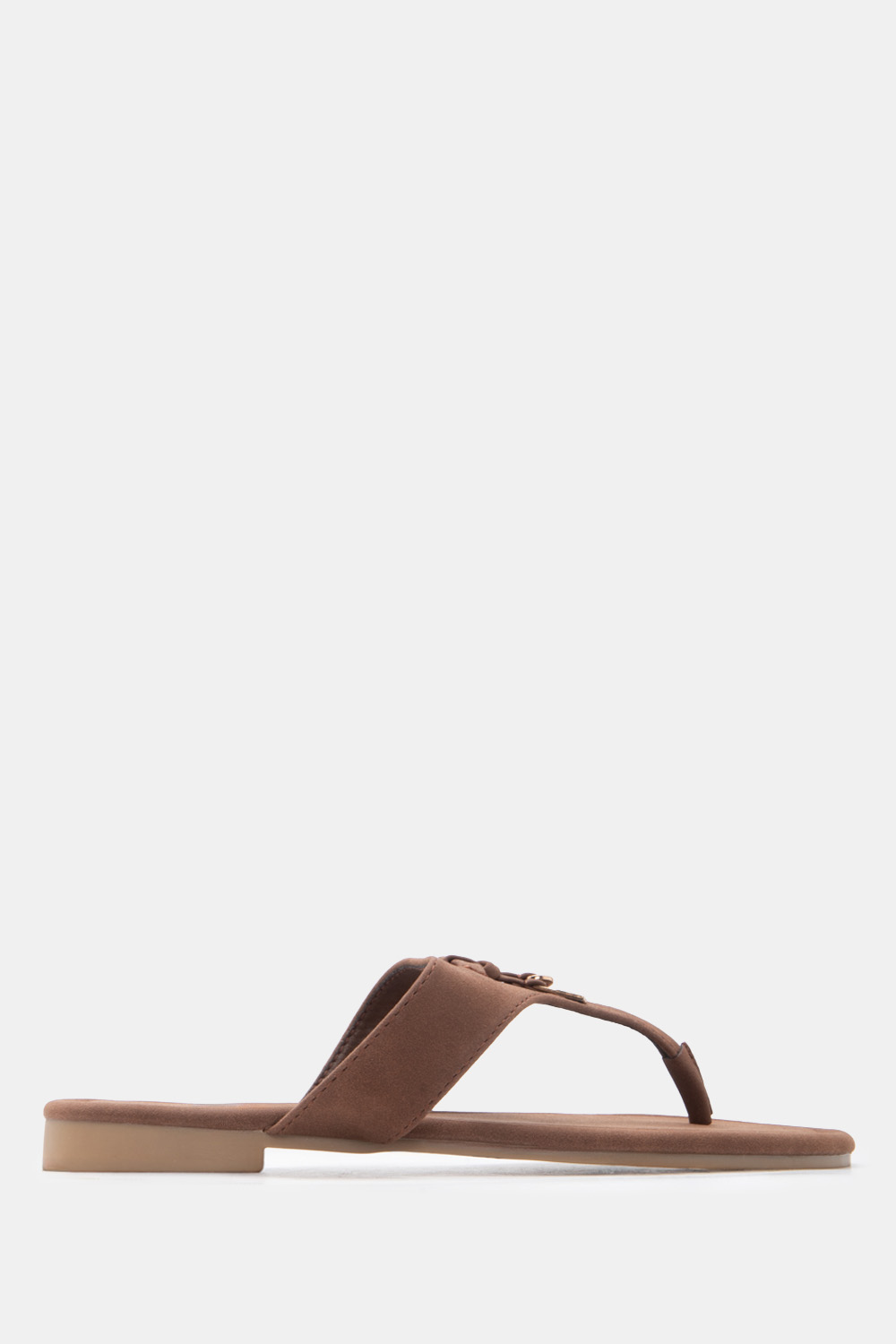Flat Thong Σανδάλια με Μεταλλική Λεπτομέρεια - Καφέ Σκο