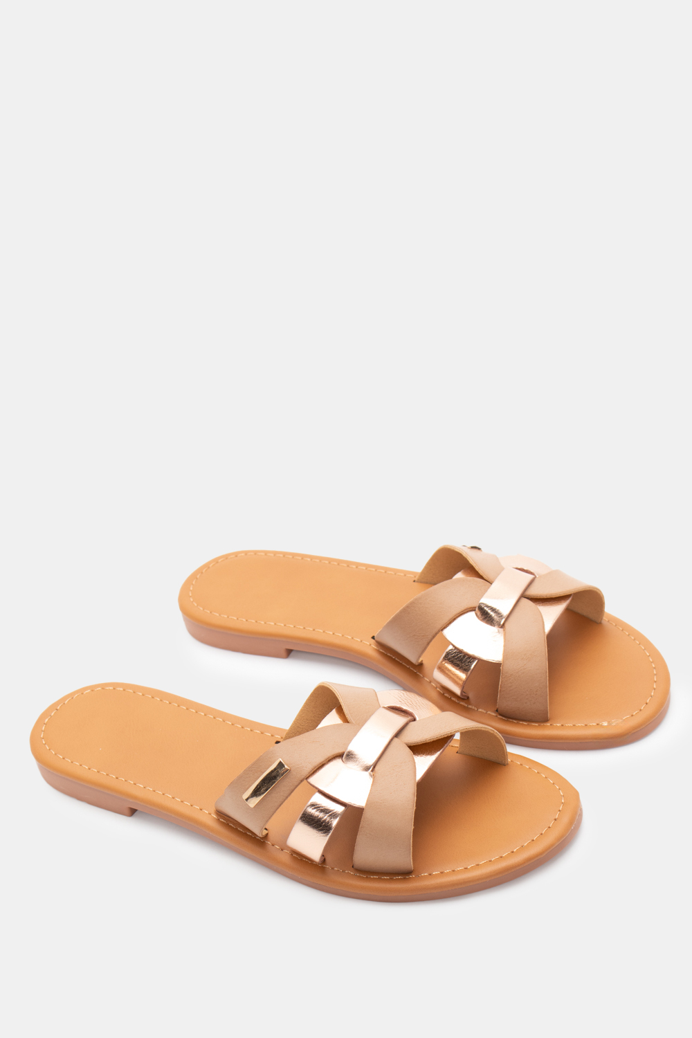 Flat Σανδάλια με Περίτεχνα Λουράκια - Μπεζ-Σκούρο
