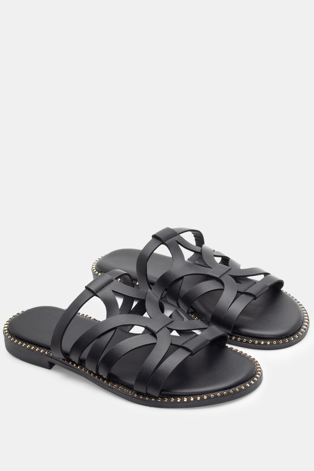 Flat Σανδάλια με Περίτεχνα Λουράκια - Μαύρο