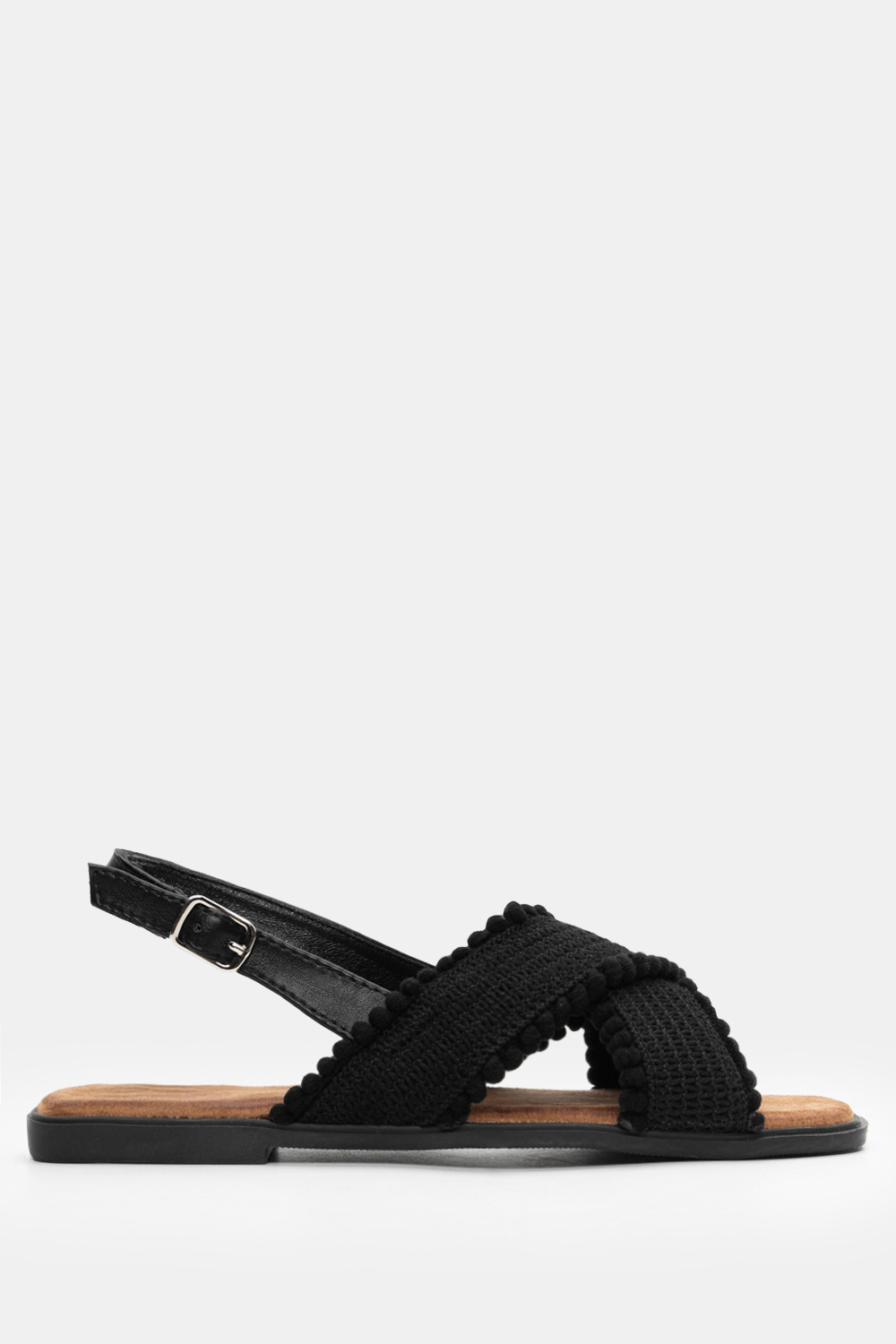 Flat Σανδάλια με Πλεκτά Λουράκια - Μαύρο