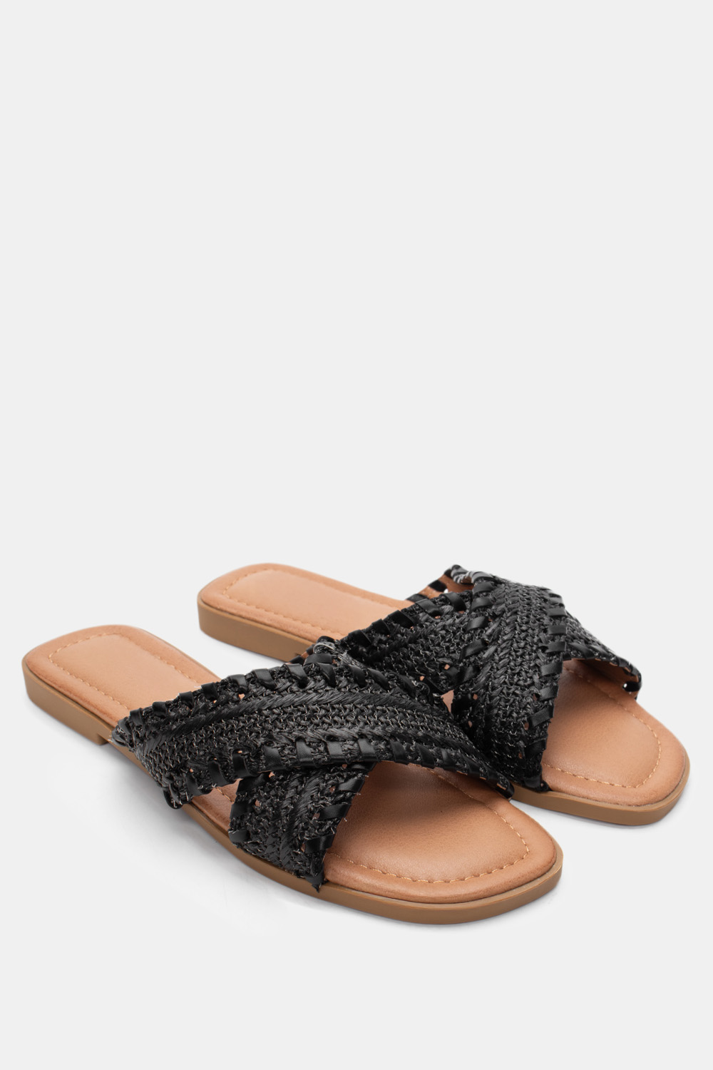 Flat Σανδάλια με Πλεκτή Πλέξη - Μαύρο