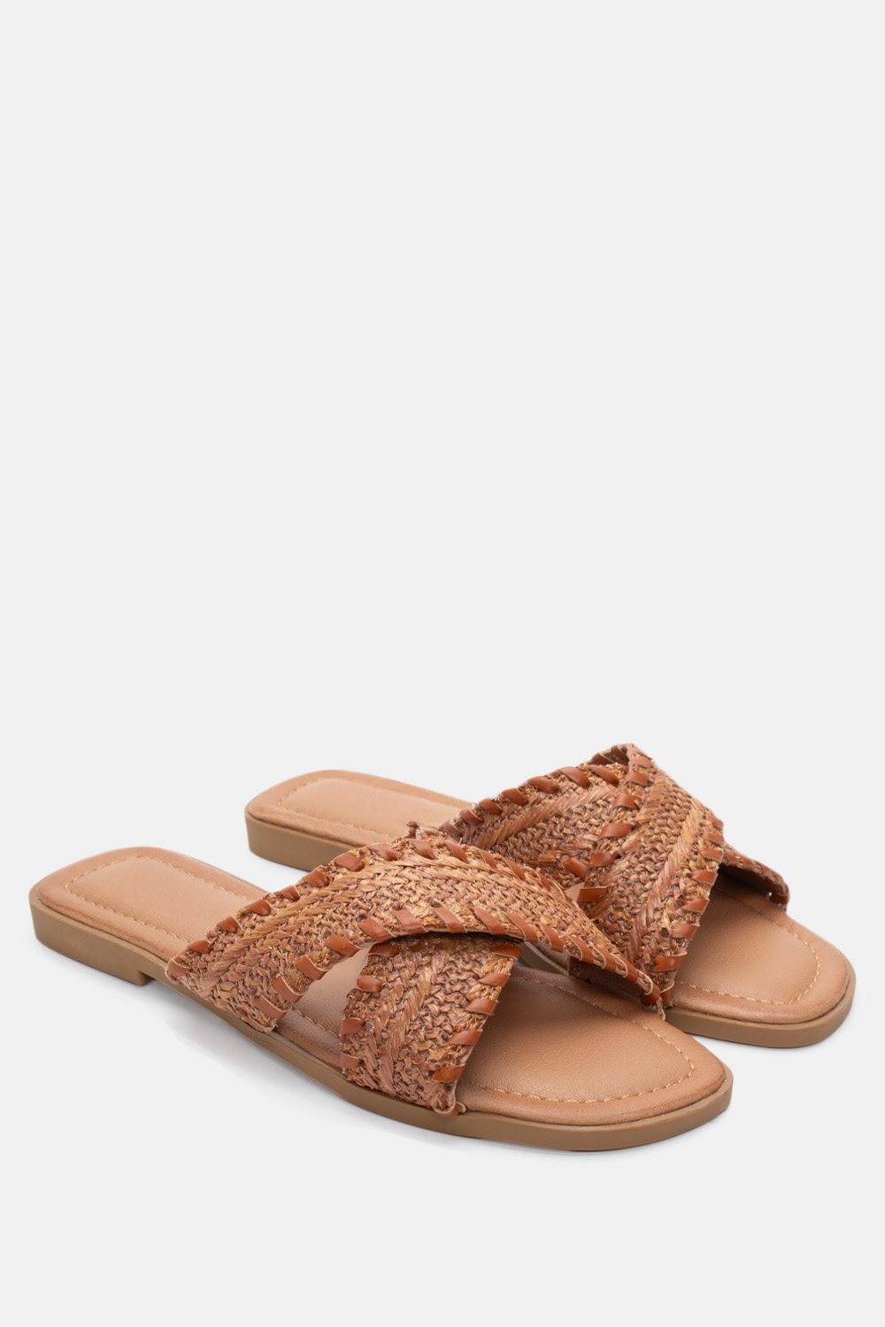 Flat Σανδάλια με Πλεκτή Πλέξη - Κάμελ