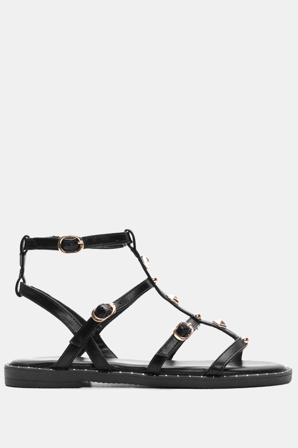 Flat Σανδάλια με Πολλαπλά Λουράκια & Τρούκς - Μαύρο