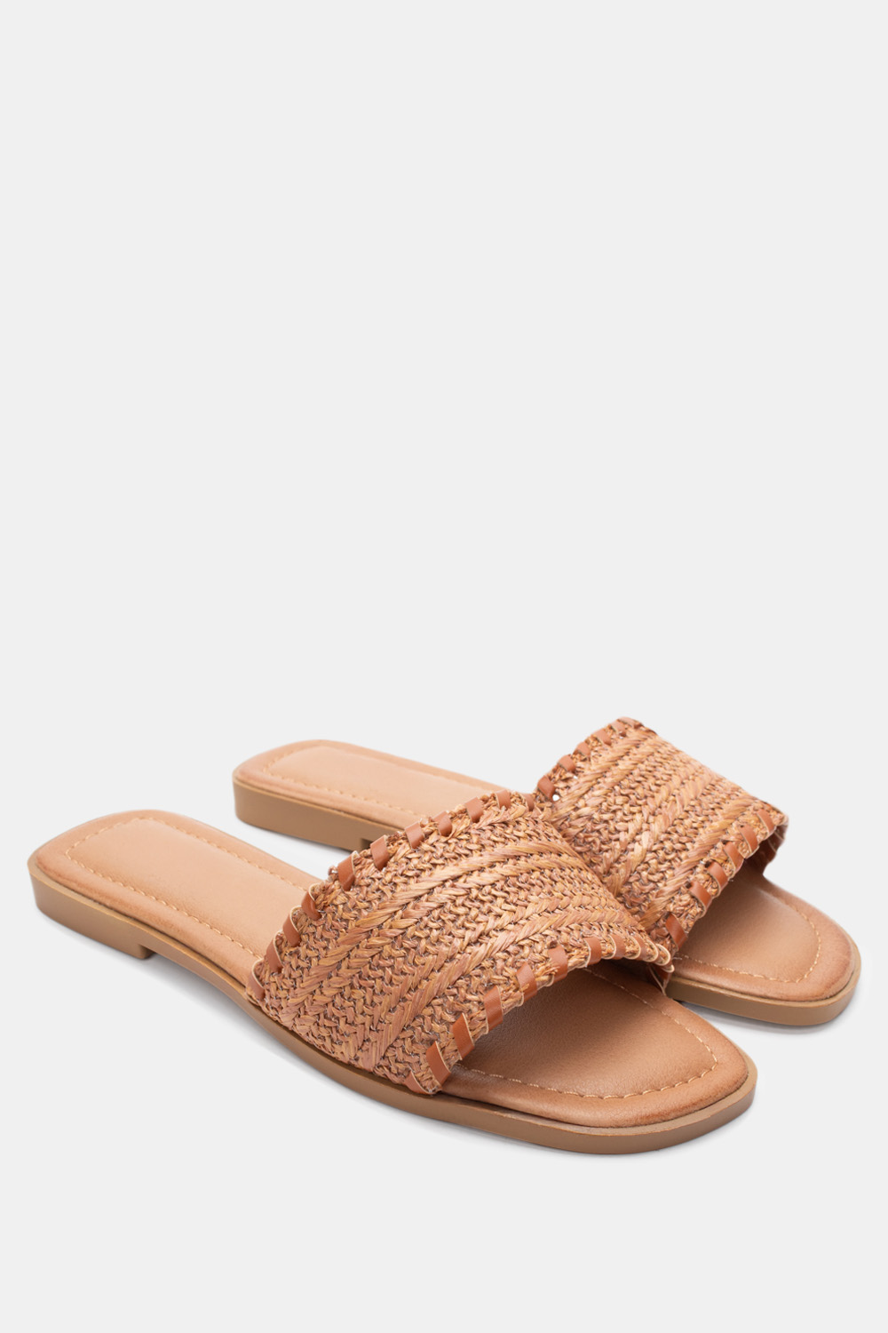 Flat Σανδάλια με Ψάθινη Φάσα - Κάμελ