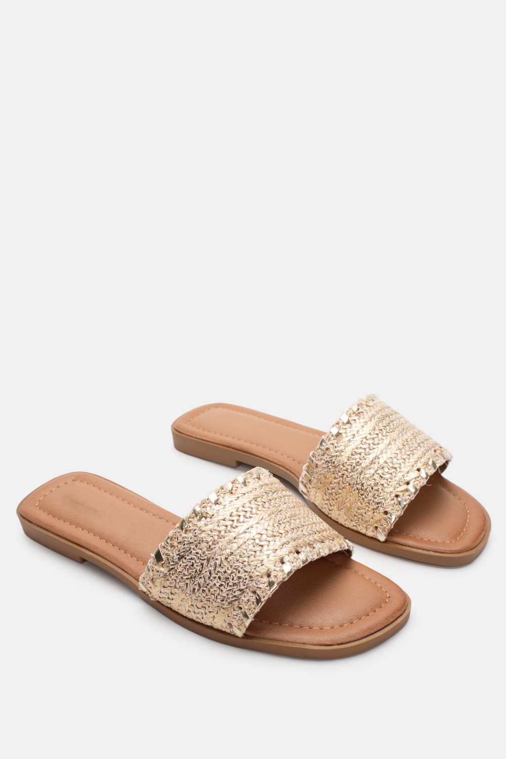 Flat Σανδάλια με Ψάθινη Φάσα - Χρυσό