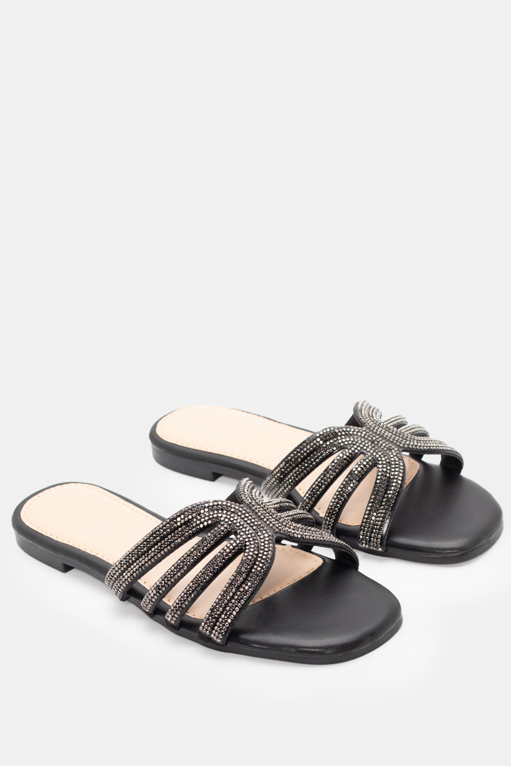 Flat Σανδάλια με Strass - Μαύρο