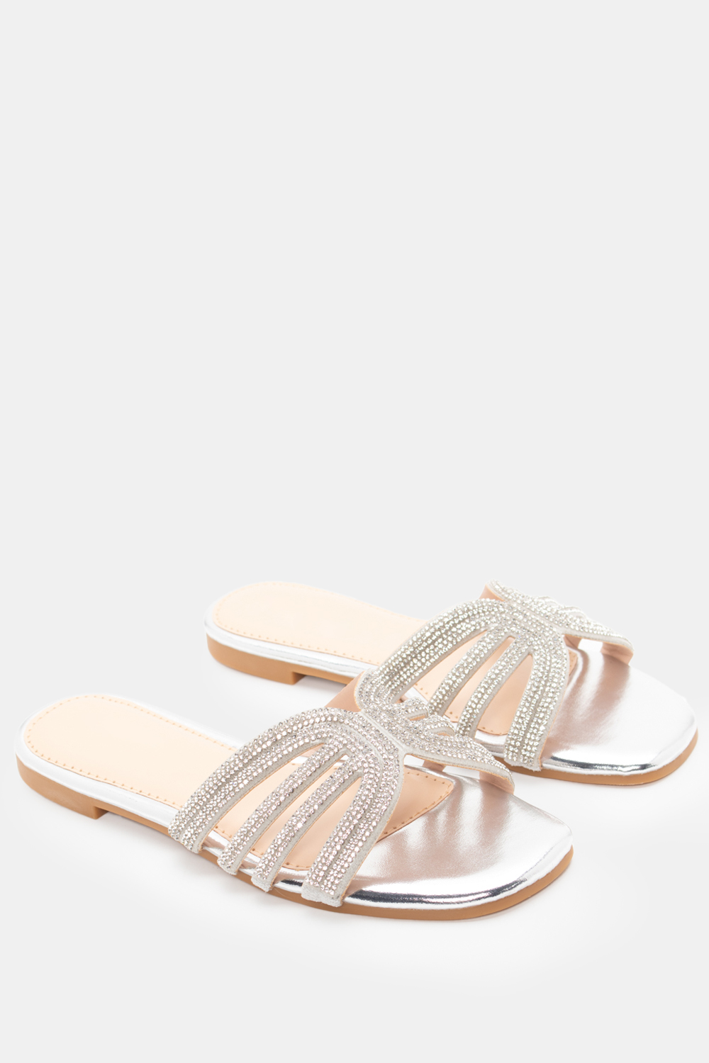 Flat Σανδάλια με Strass - Ασημί
