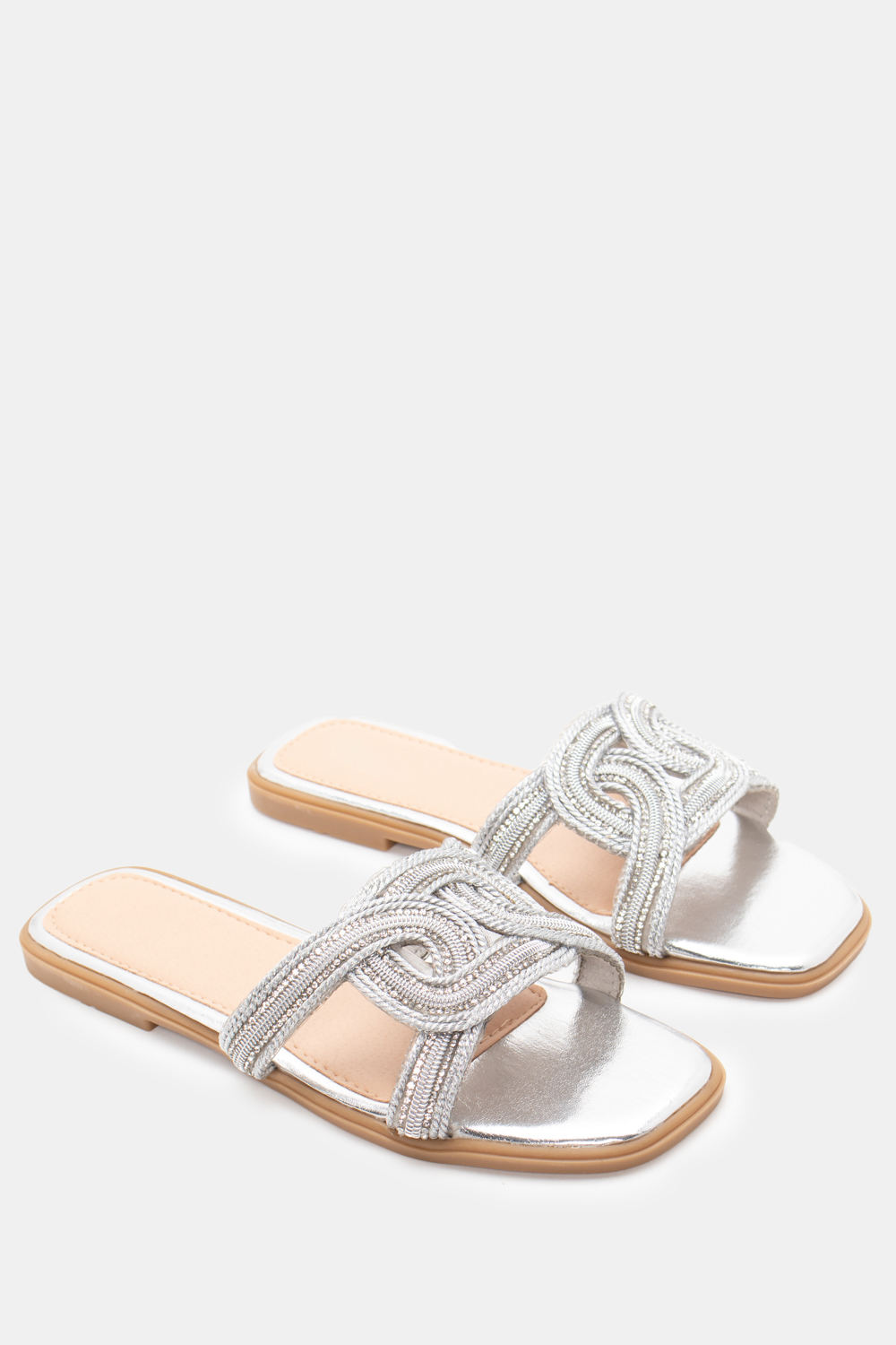 Flat Σανδάλια με Strass - Ασημί