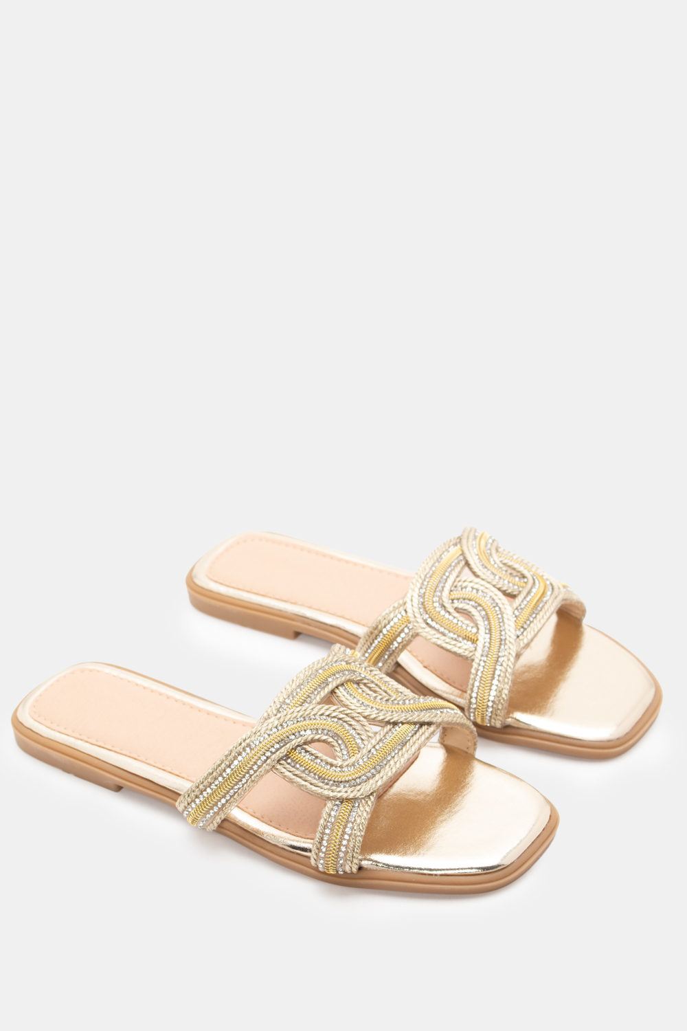 Flat Σανδάλια με Strass - Χρυσό