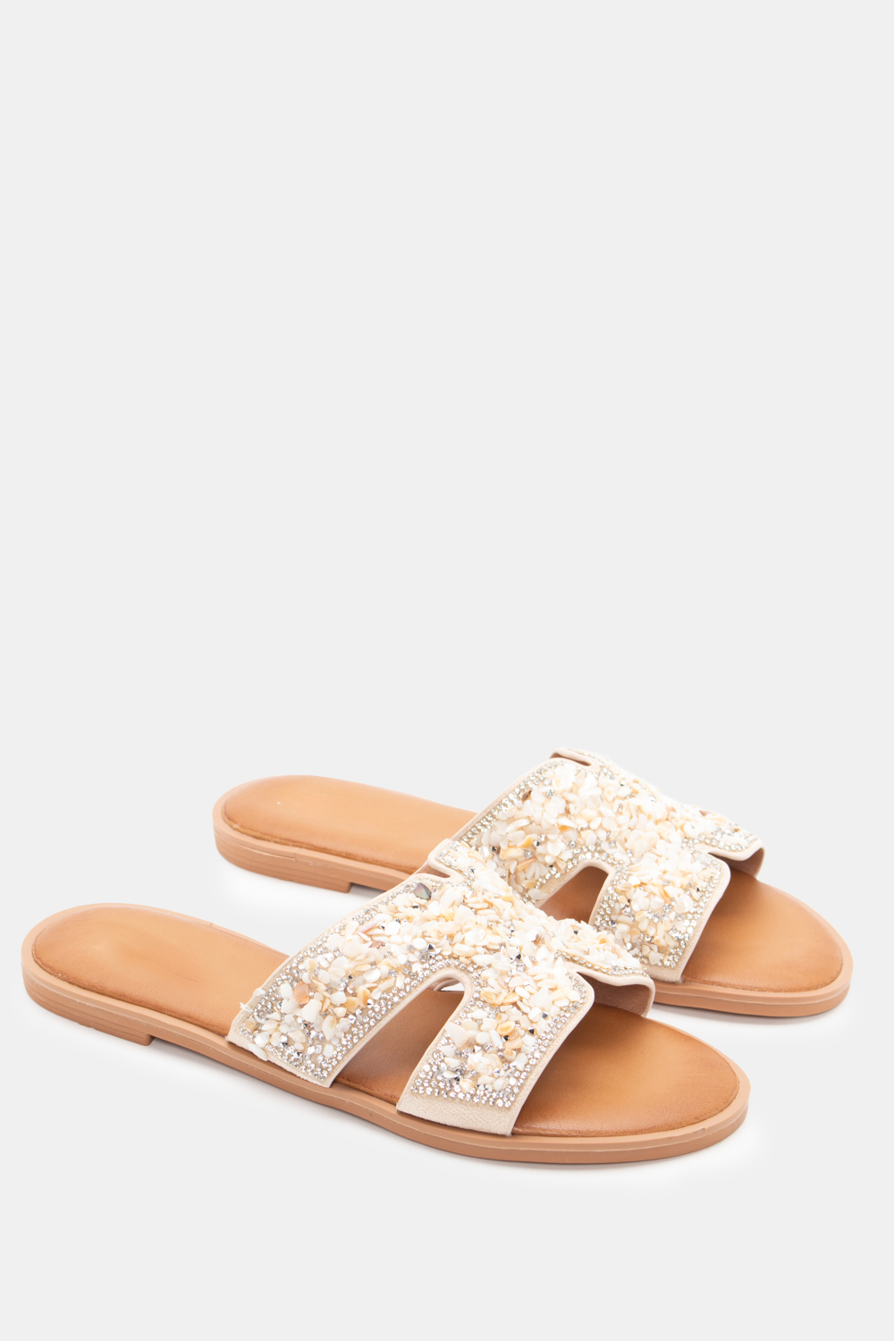 Flat Σανδάλια με Strass - Μπεζ