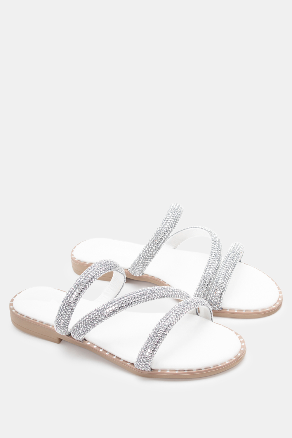 Flat Σανδάλια με Strass - Ασημί