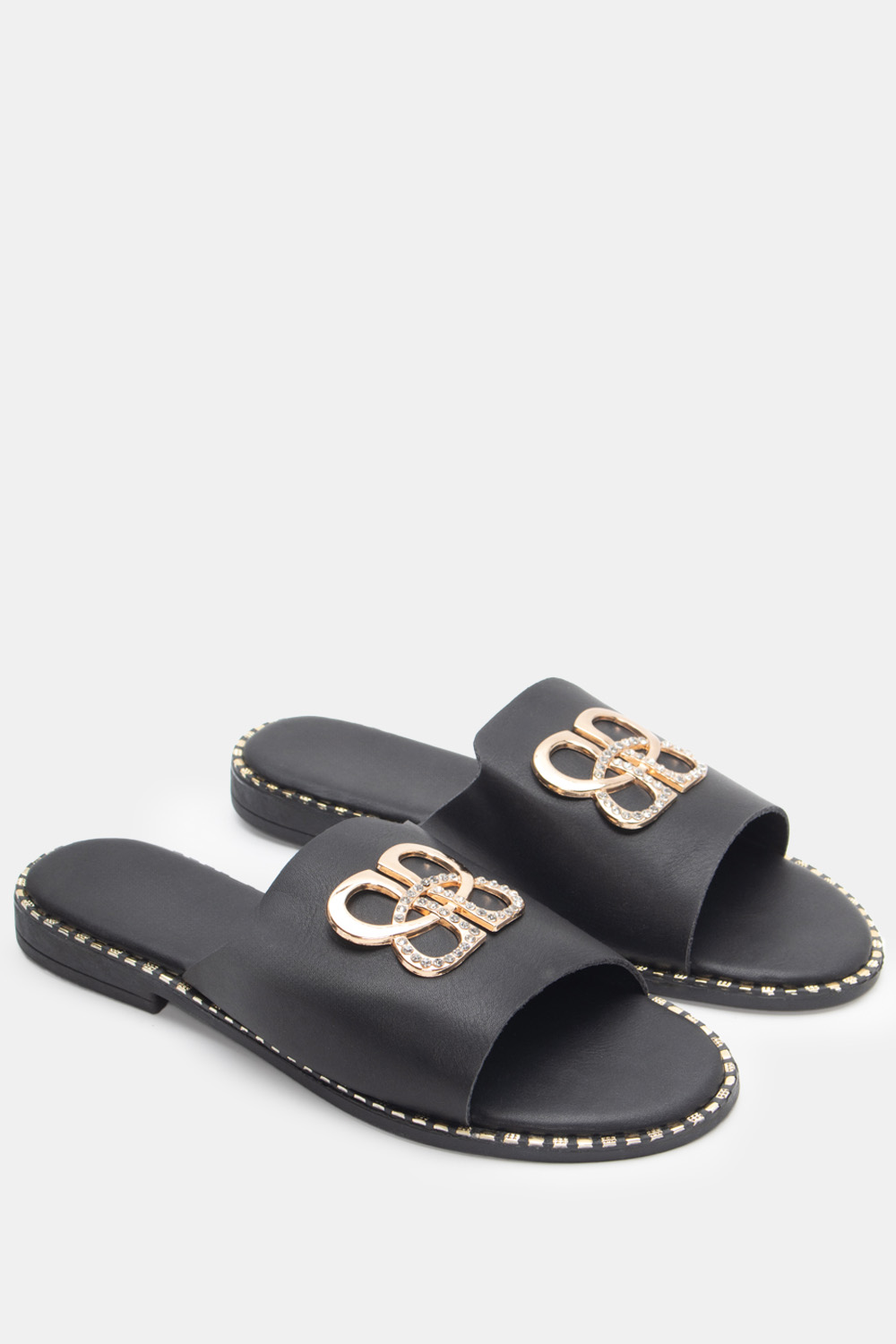 Flat Σανδάλια με Strass - Μαύρο
