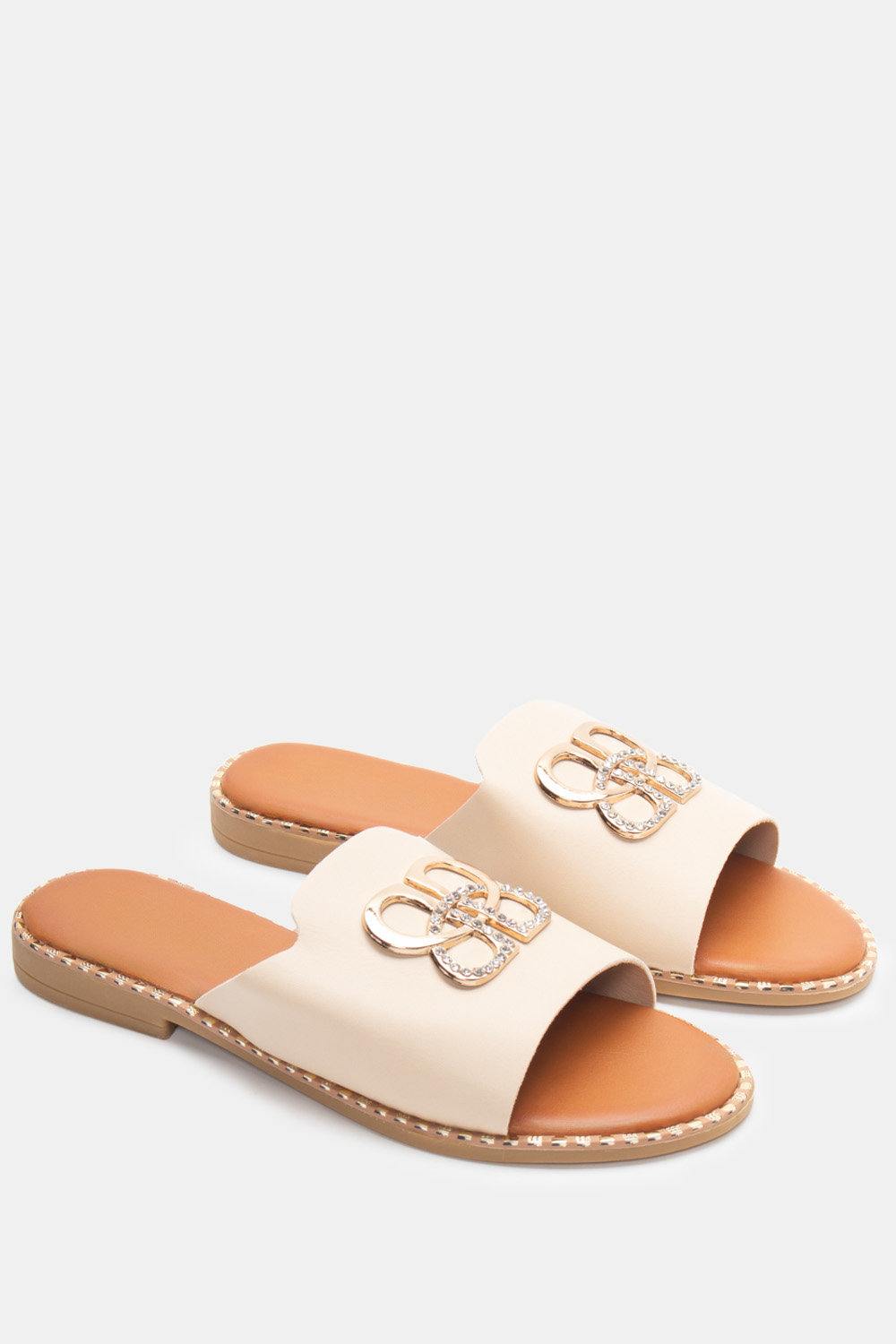 Flat Σανδάλια με Strass - Μπεζ