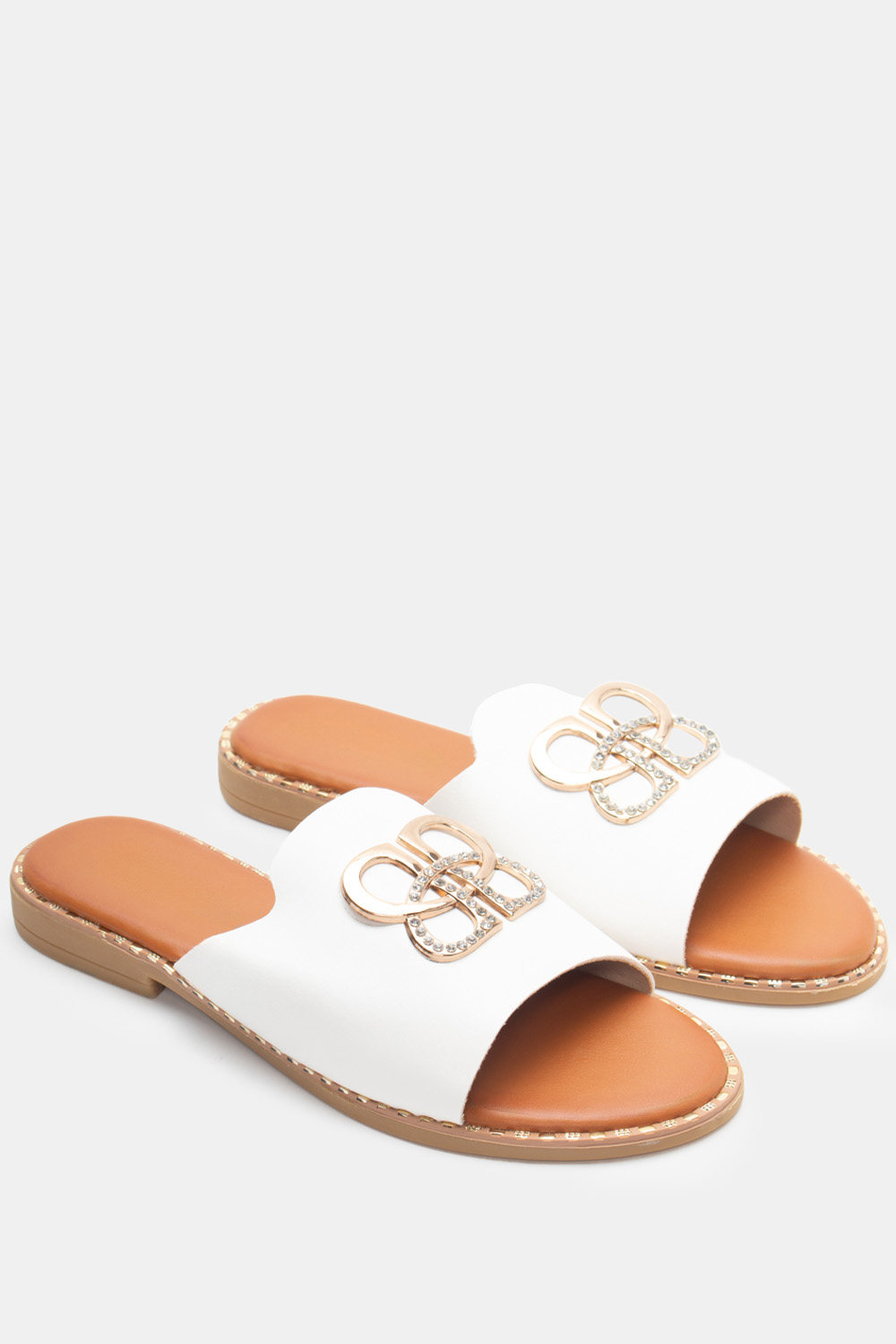 Flat Σανδάλια με Strass - Λευκό
