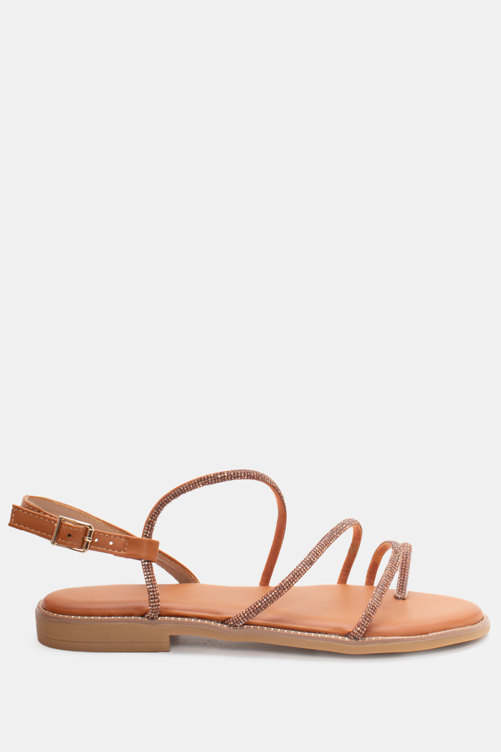 Flat Σανδάλια με Strass - Κάμελ