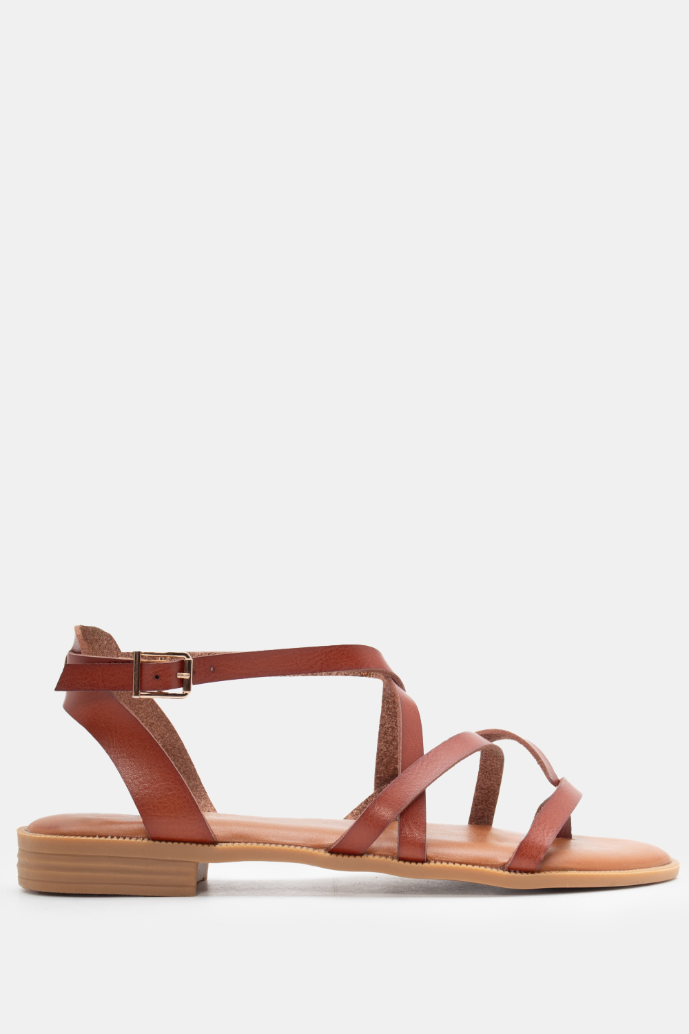 Flat Σανδάλια με Χιαστί Λουράκια - Κάμελ