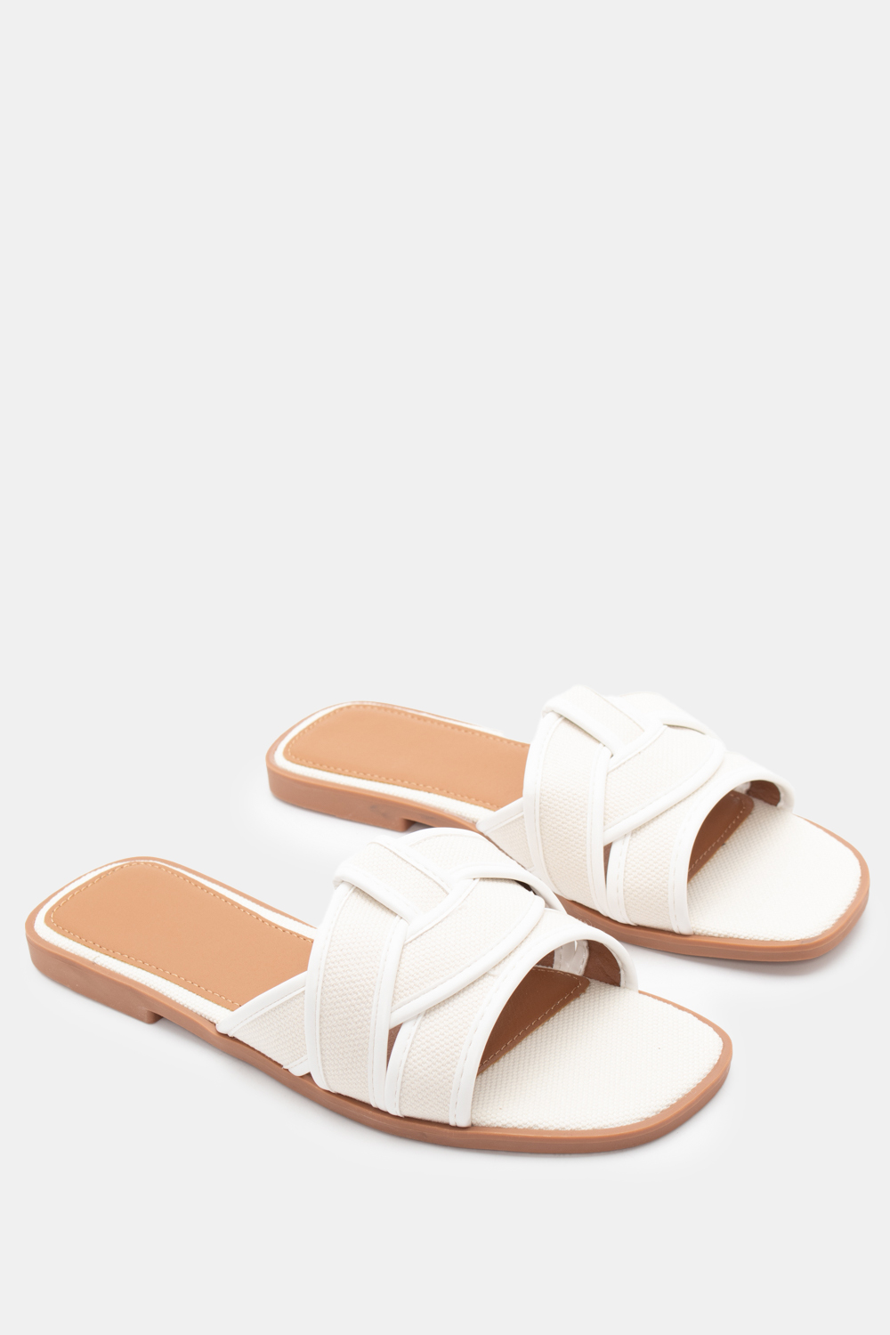 Flat Σανδάλια σε Συνδυασμό Χρωμάτων - Λευκό