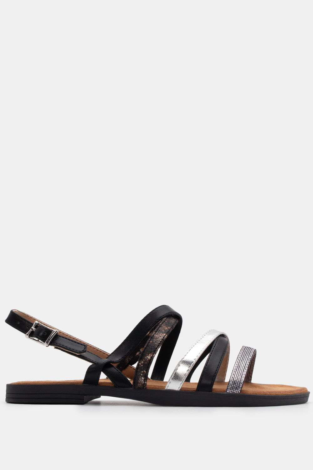 Flat Σανδάλια σε Συνδυασμό Χρωμάτων - Μαύρο