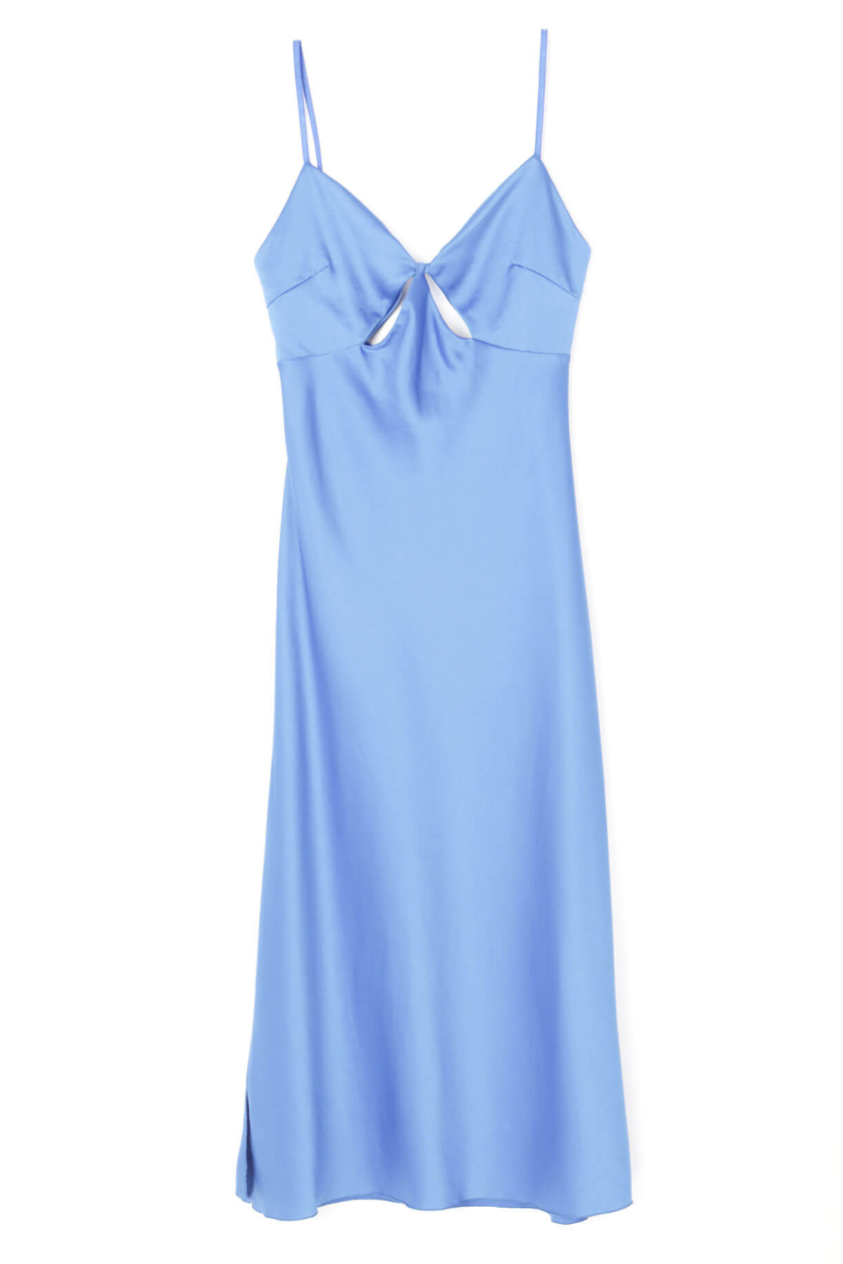 Φόρεμα Σατέν με Σκίσιμο στο Πλάι - Μπλε 60565