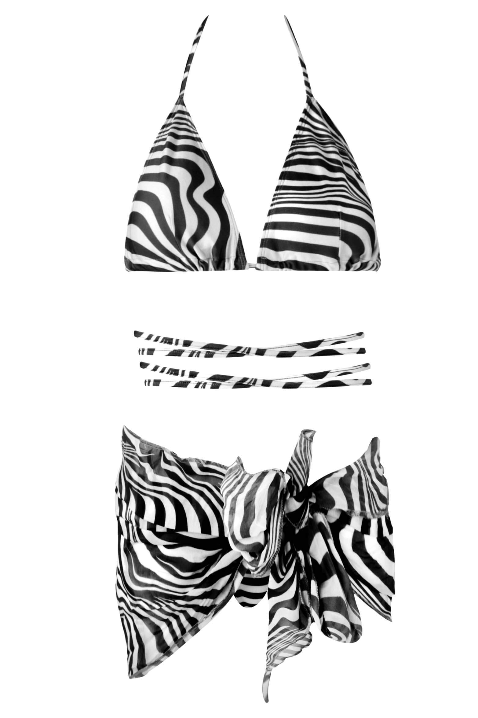ΜΑΓΙΟ > Σετ Μπικίνι GIGI-Μαγιό Σετ Μπικίνι Zebra Print με Παρεό - Άσπρο+Μαύρο
