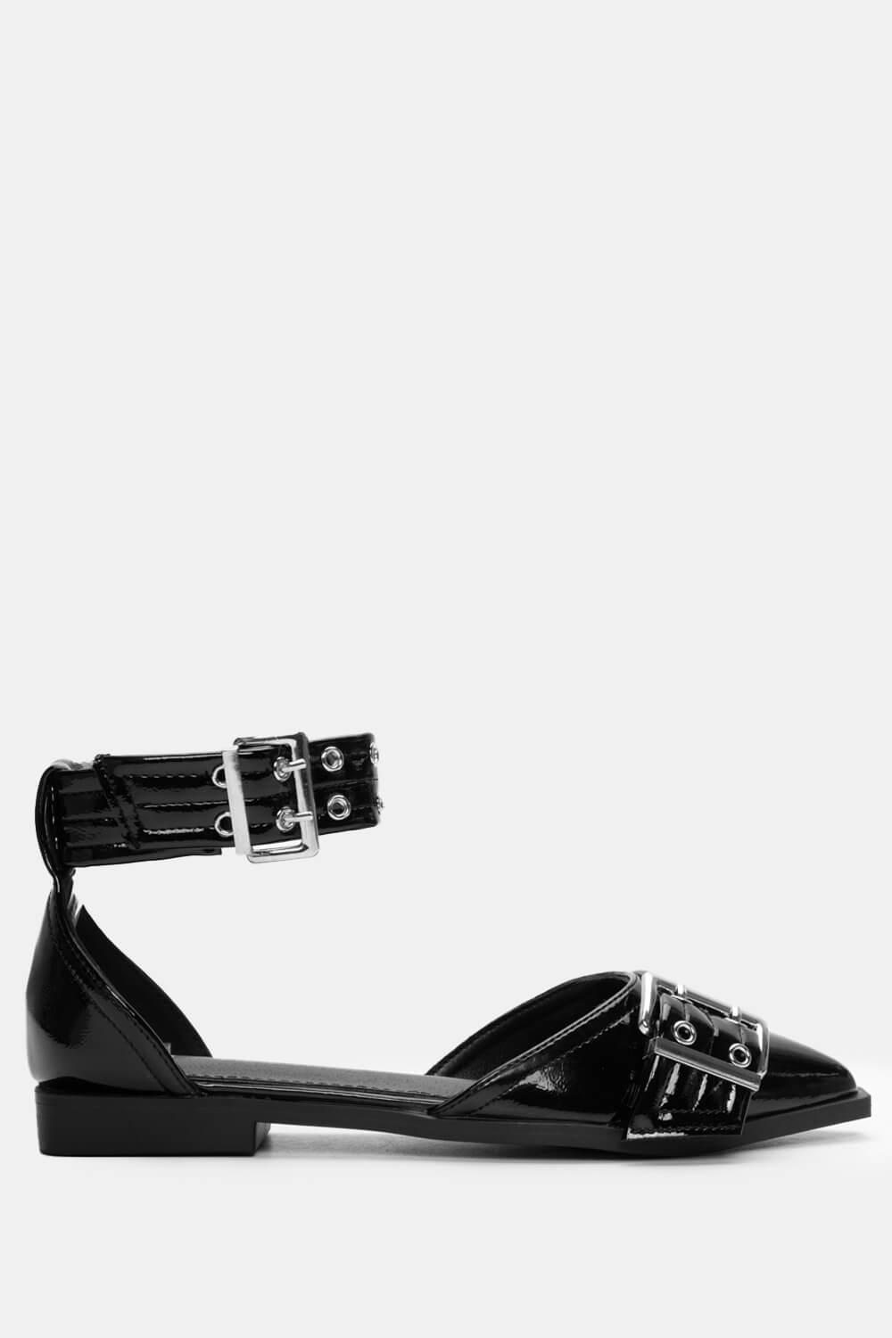 Γοβάκια με Διακοσμητικό Ζωνάκι & Μπαρέτα - Μαύρο-Λουστρ