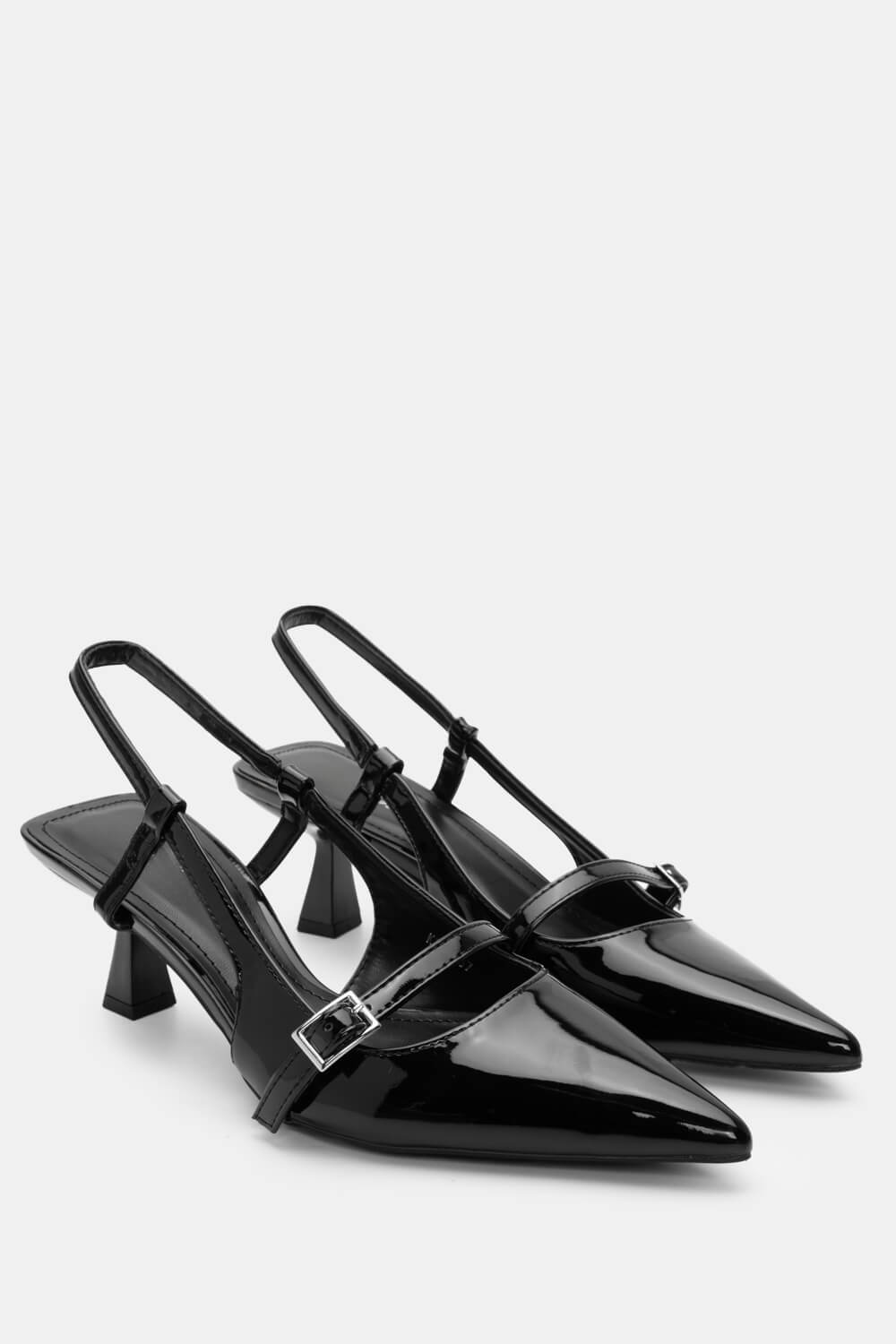 Γοβάκια Open Heel Μυτερά με Διακοσμητικό Λουράκι - Μαύρ