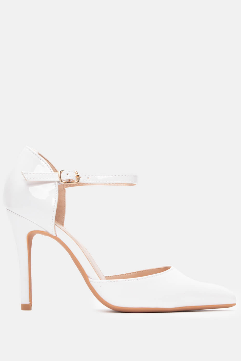 Γόβες Μυτερές με Ανοίγματα Στο Πλάι & Μπαρέτα - Λευκό