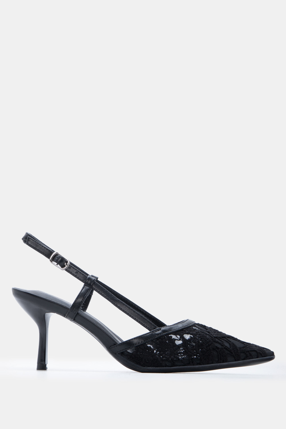 Γόβες Μυτερές Slingback με Δαντέλα - Μαύρο