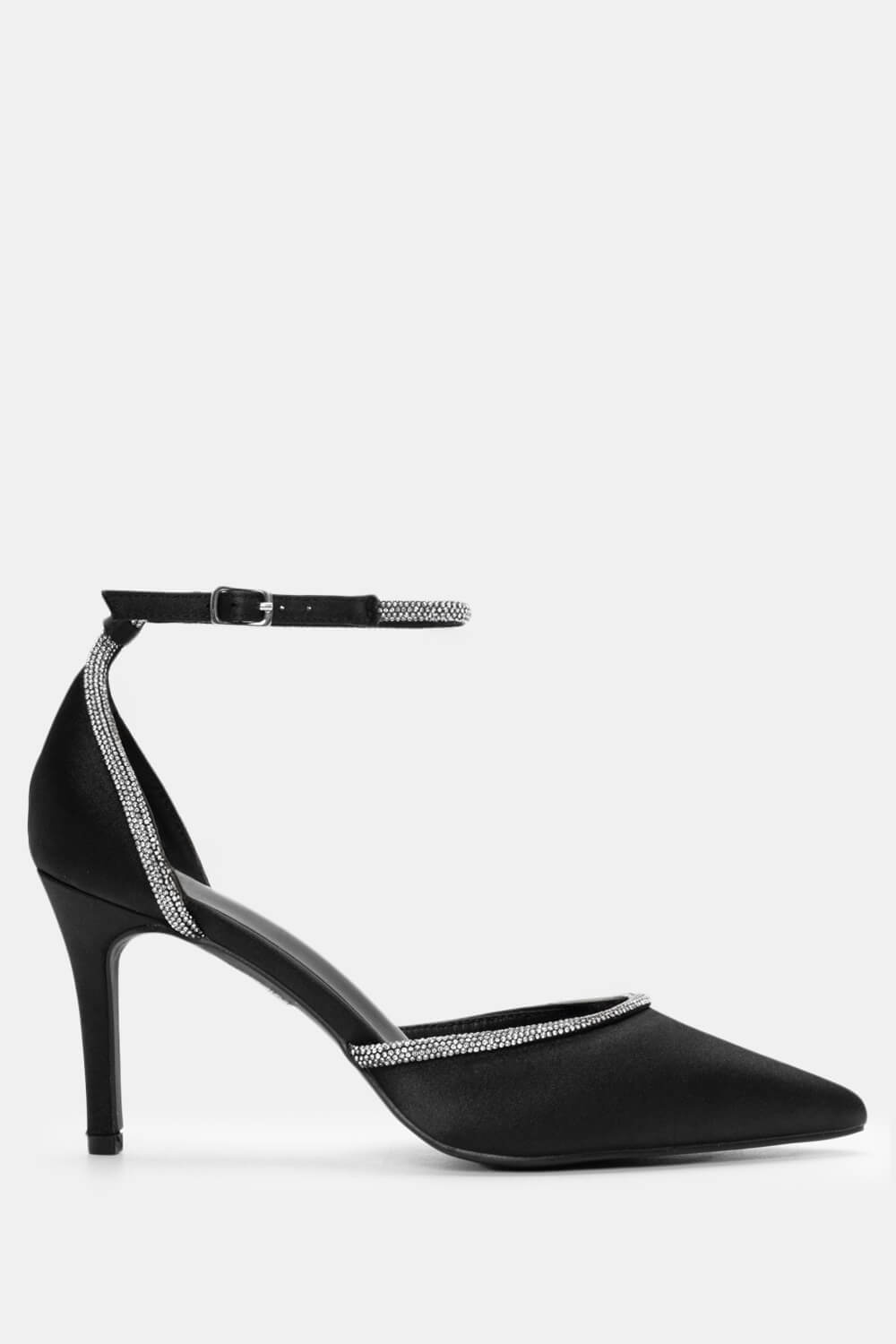 Γόβες Μυτερές με Διακοσμητικά Strass - Μαύρο