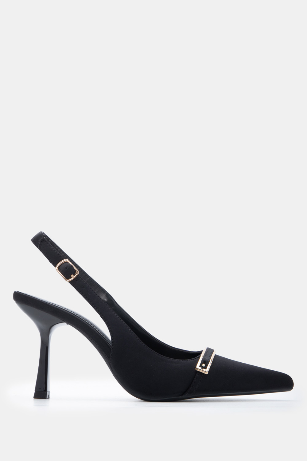 Γόβες Μυτερές Slingback με Μεταλλικό Διακοσμητικό - Μαύ