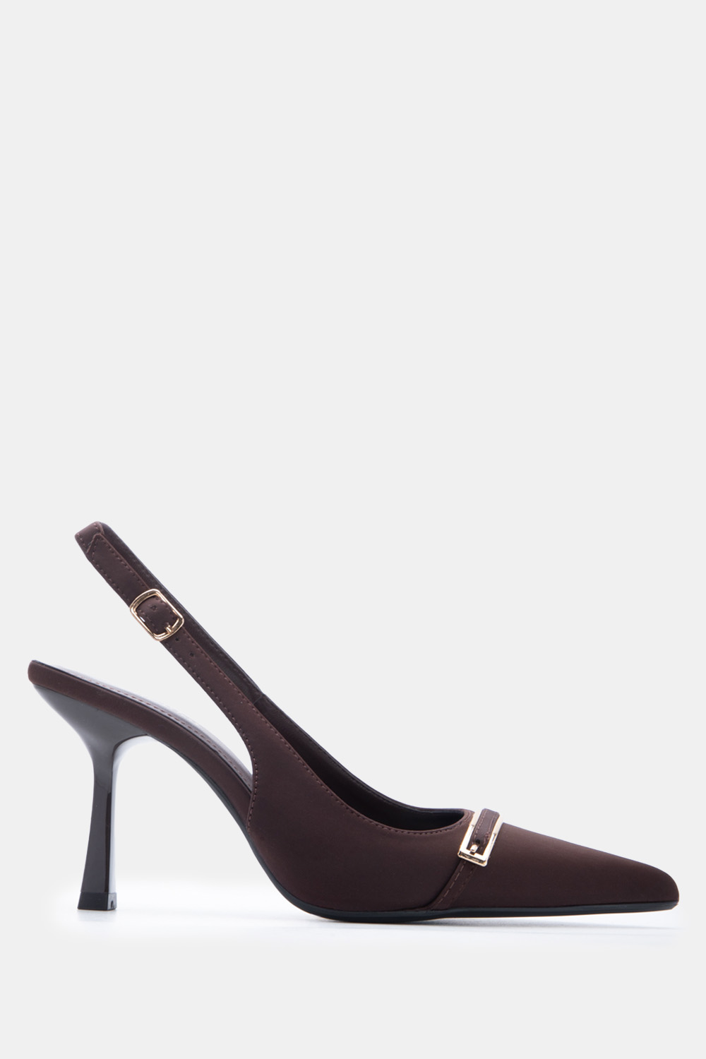 Γόβες Μυτερές Slingback με Μεταλλικό Διακοσμητικό - Καφ