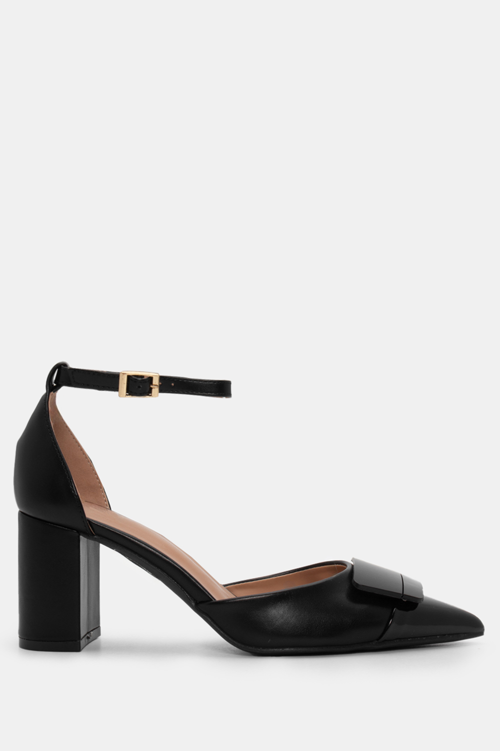 Γόβες Μυτερές με Διακοσμητική Τόκα & Μπαρέτα - Μαύρο