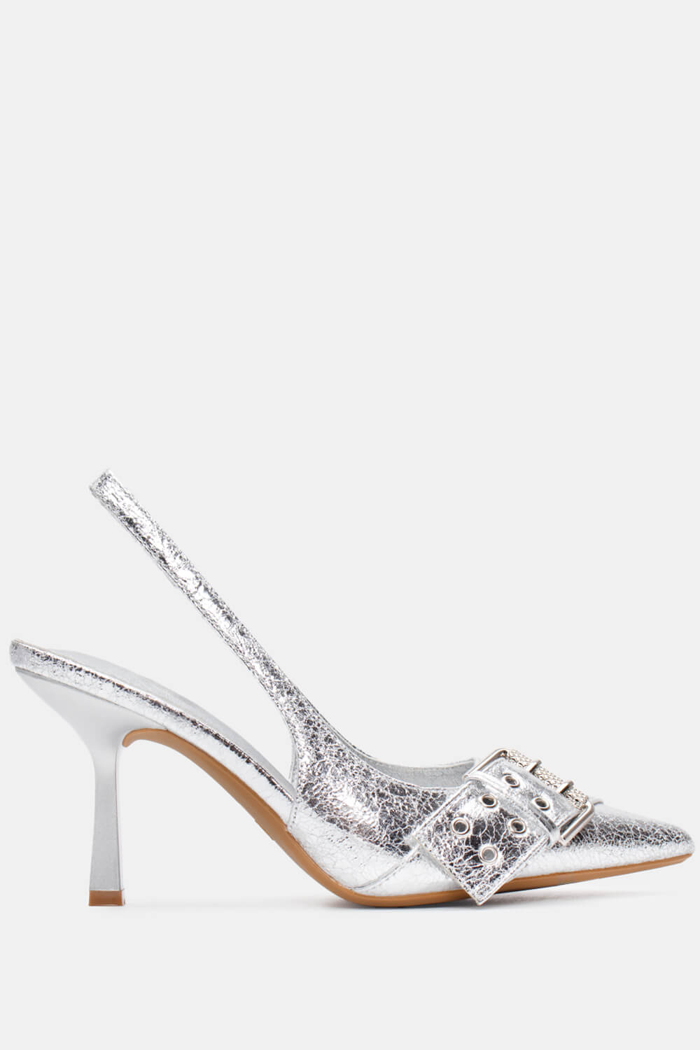 Γόβες Μυτερές με Διακοσμητικό Ζωνάκι - Ασημί