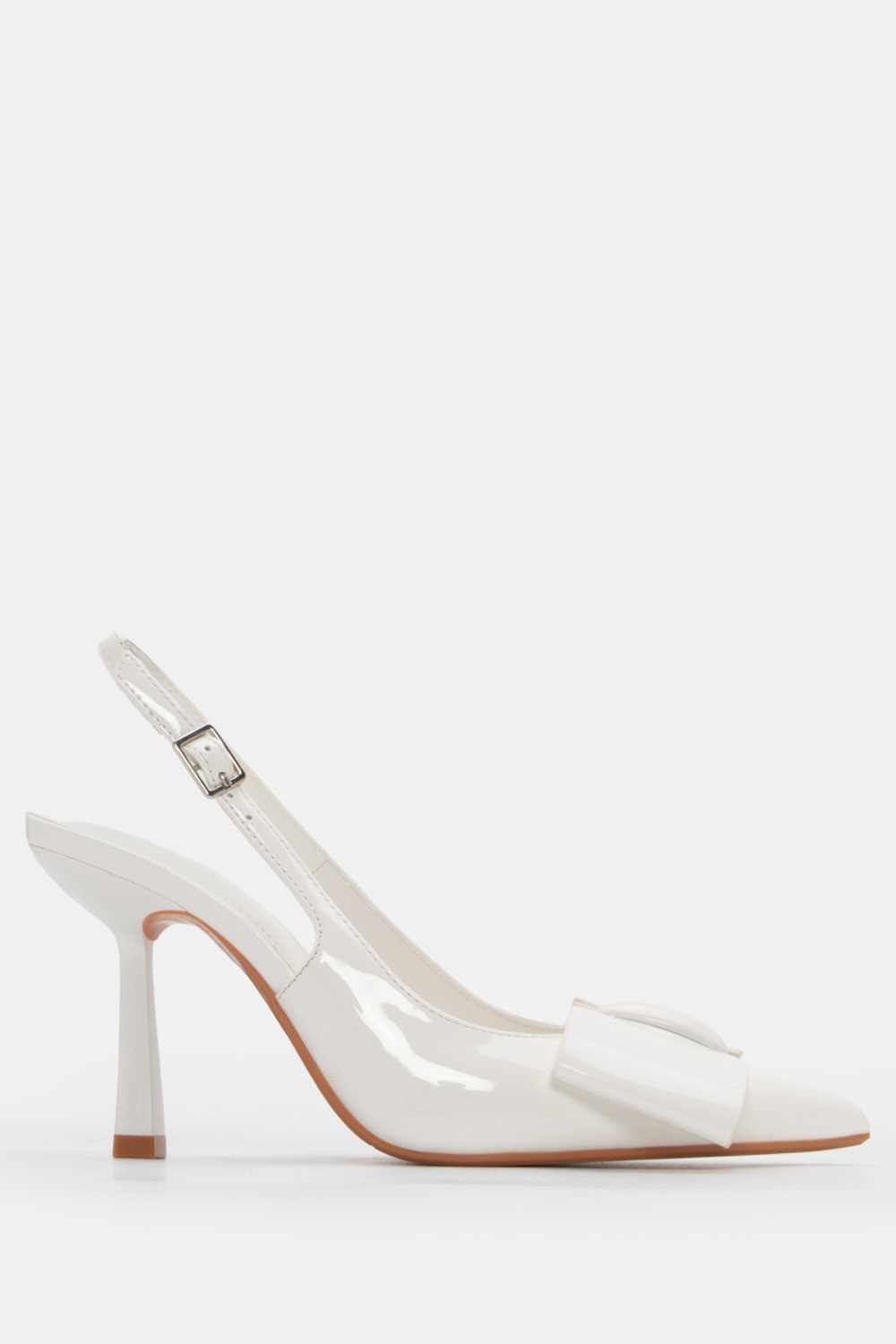 Γόβες Μυτερές με Φιόγκο - Λευκό-Λουστρίνι