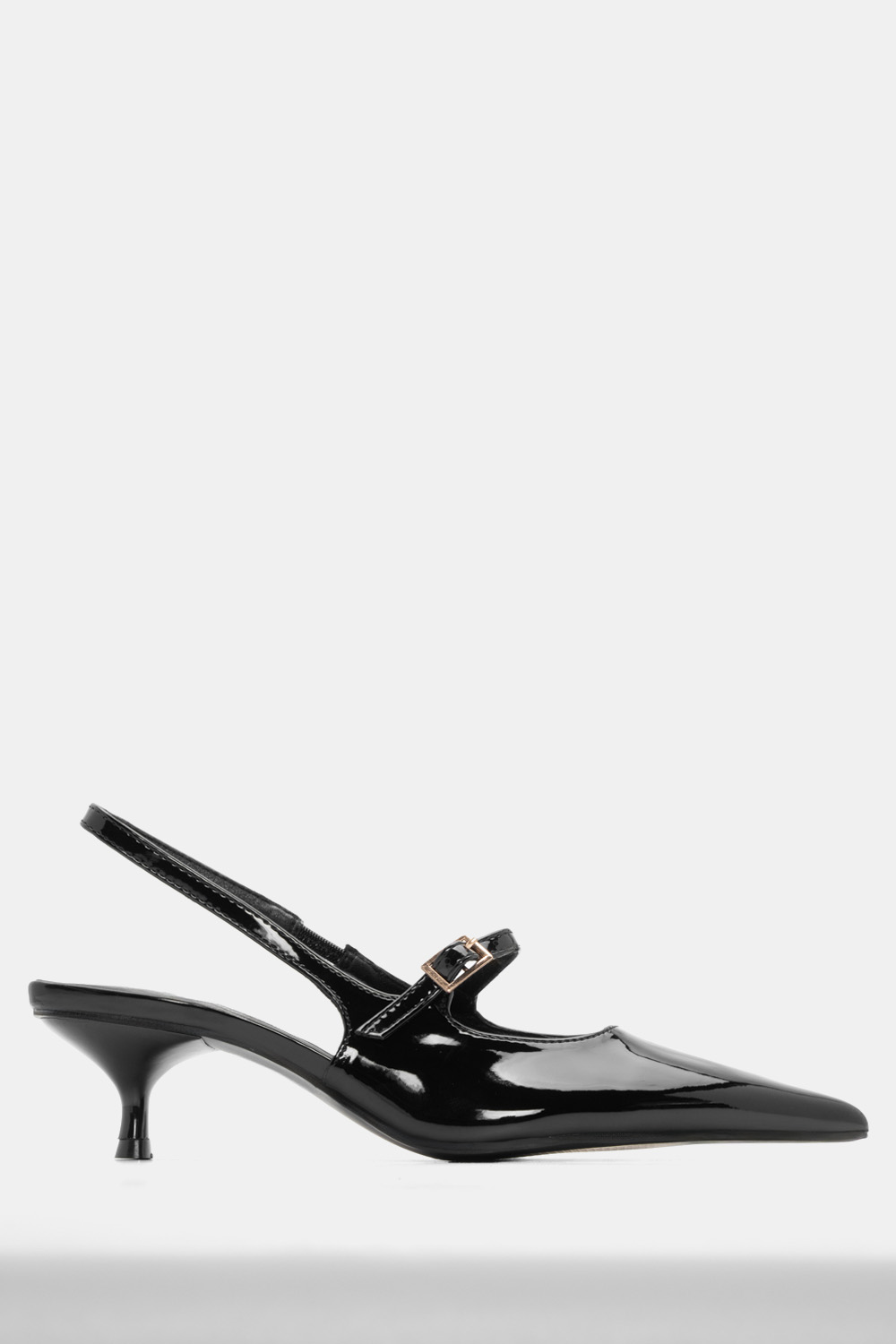 Γόβες Μυτερές με Λουράκι & Λάστιχο - Μαύρο-Λουστρίνι