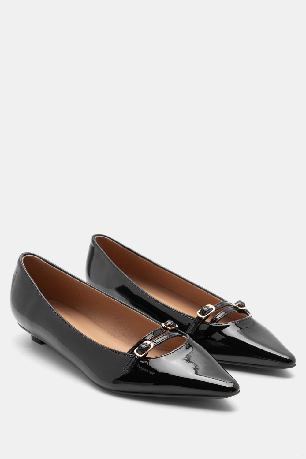 Γόβες Μυτερές με Λουράκια - Μαύρο-Λουστρίνι