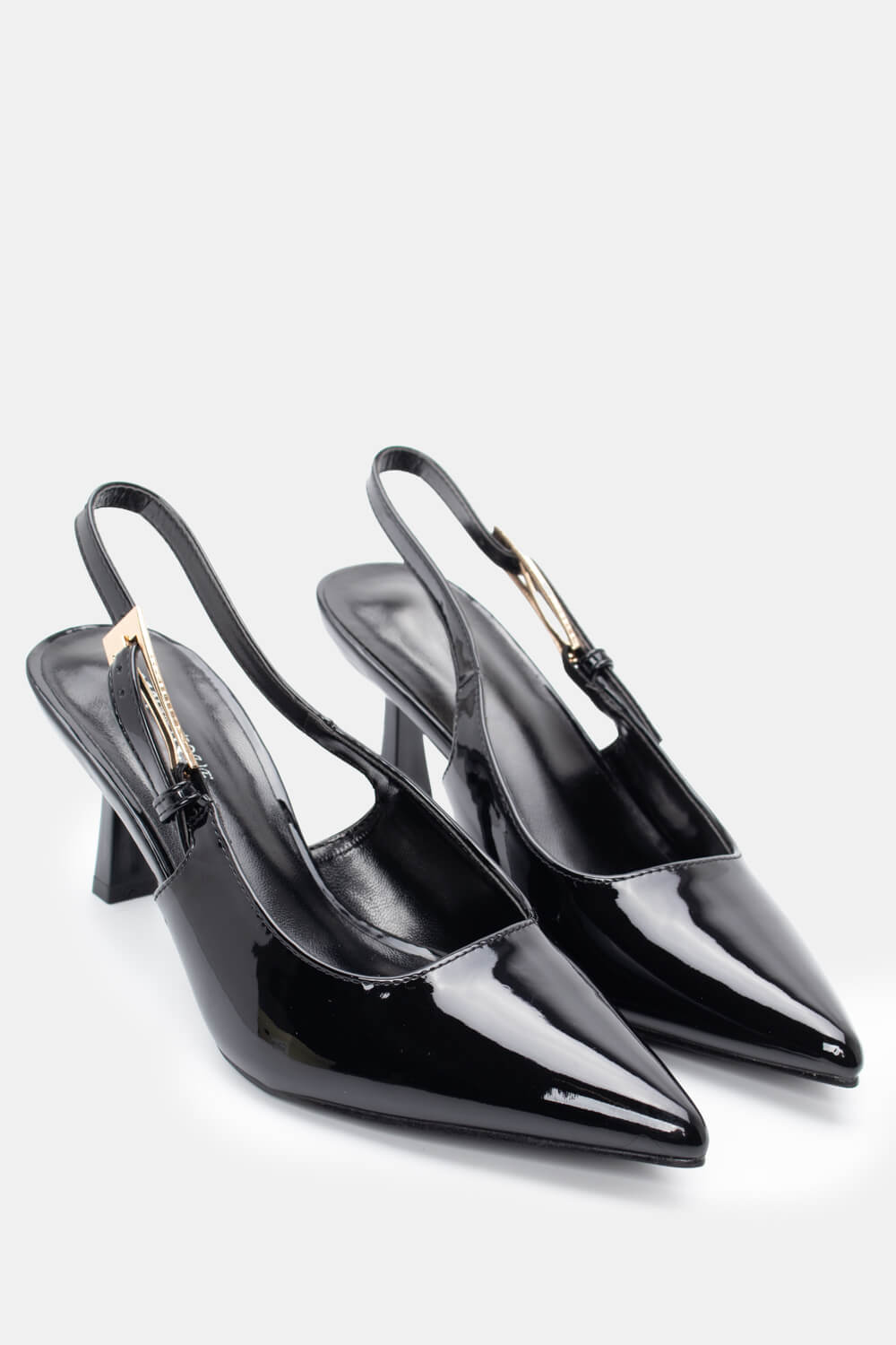 Γόβες Μυτερές Slingback - Μαύρο-Λουστρίνι