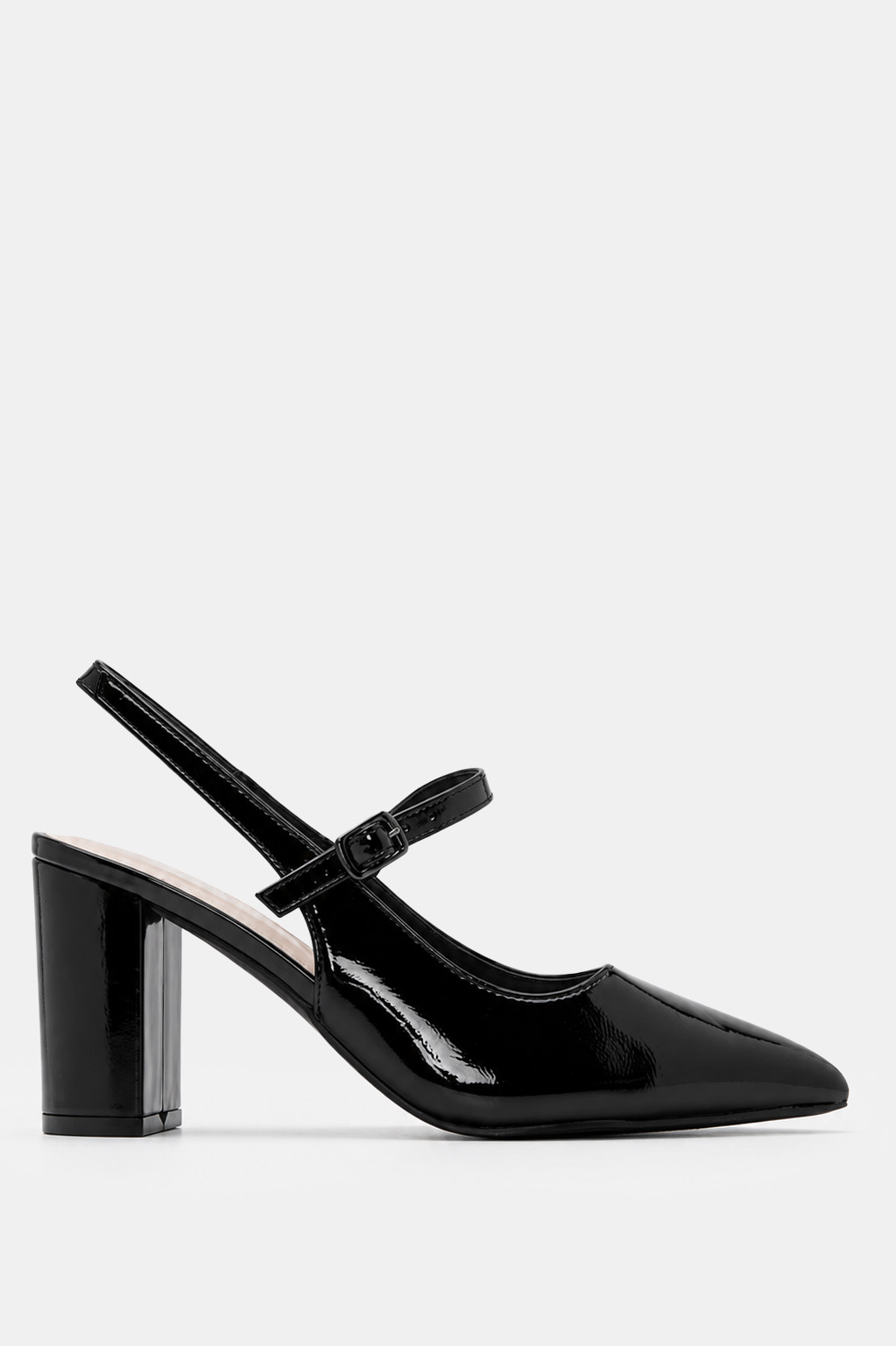 Γόβες Slingback με Μπαρέτα & Χοντρό Τακούνι - Μαύρο-Λου