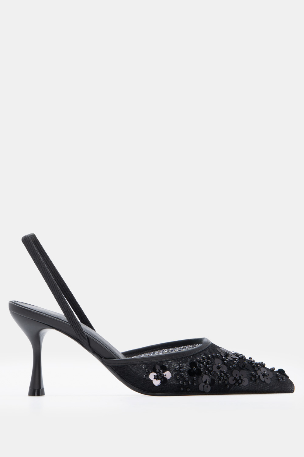 Γόβες Μυτερές Slingback με Διακοσμητικά - Μαύρο