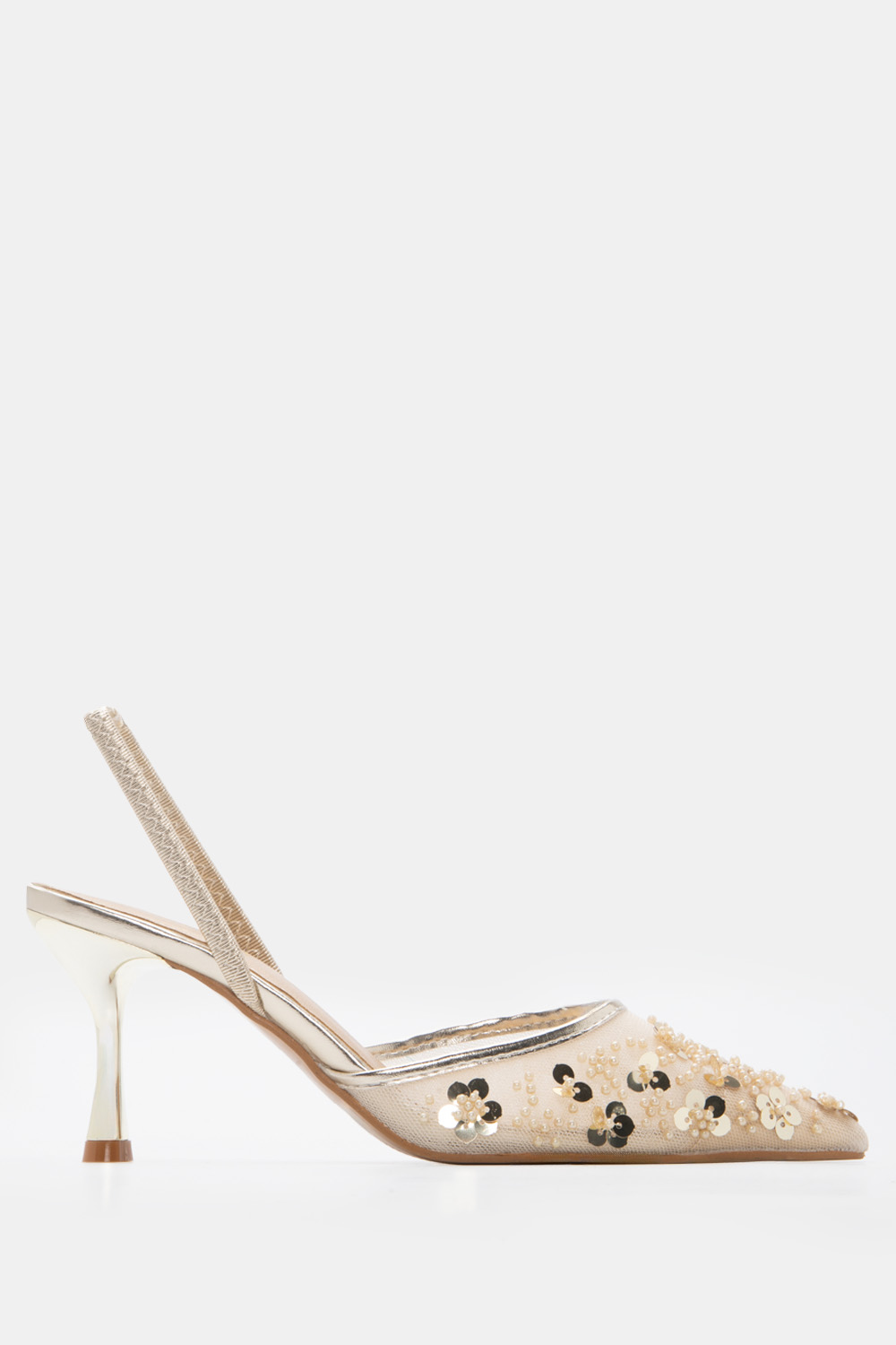 Γόβες Μυτερές Slingback με Διακοσμητικά - Χρυσό