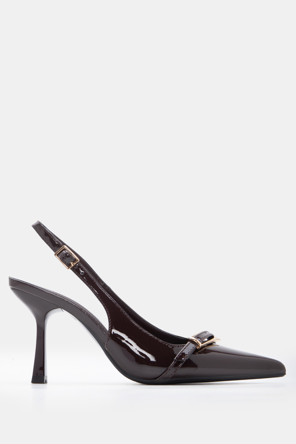 Γόβες Μυτερές Slingback με Διακοσμητική Τόκα - Καφέ Σκο
