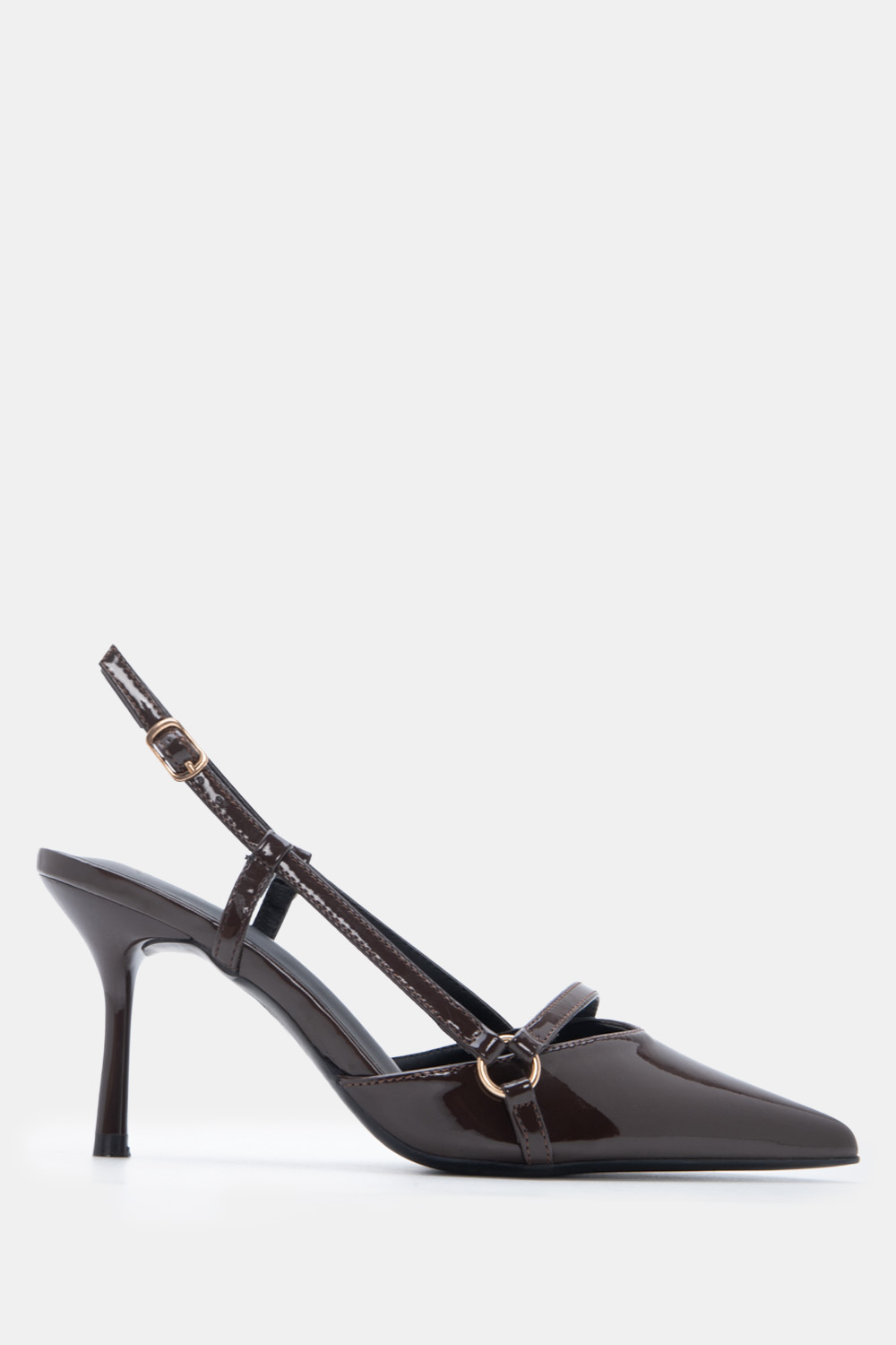 Γόβες Μυτερές Slingback με Διακοσμητικό Λουράκι - Καφέ 
