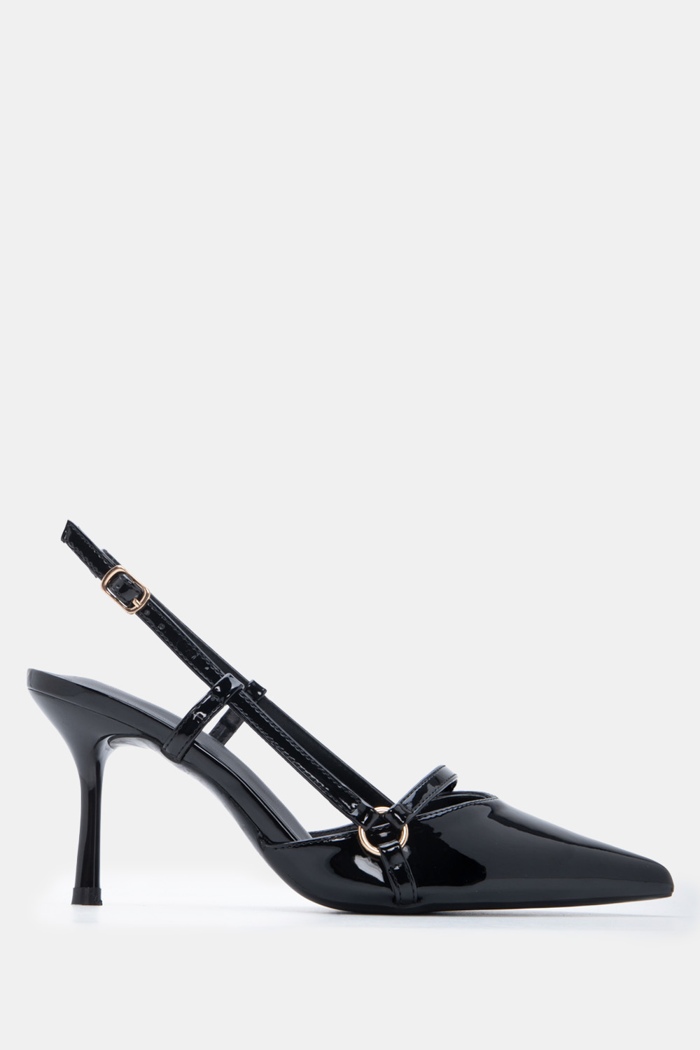 Γόβες Μυτερές Slingback με Διακοσμητικό Λουράκι - Μαύρο