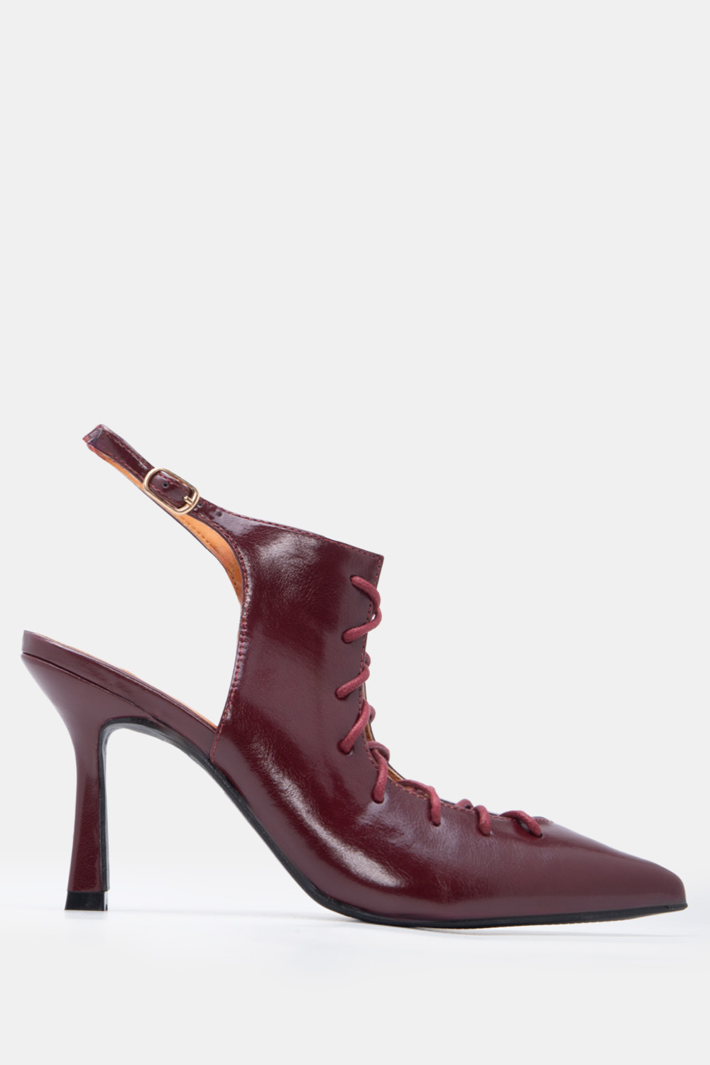 Γόβες Μυτερές Slingback με Κορδόνια - Μπορντό