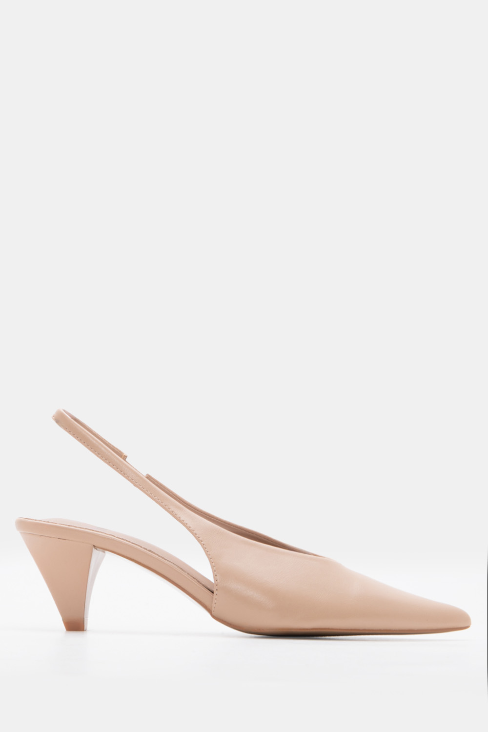 Γόβες Μυτερές Slingback με Λάστιχο - Μπεζ-Σκούρο