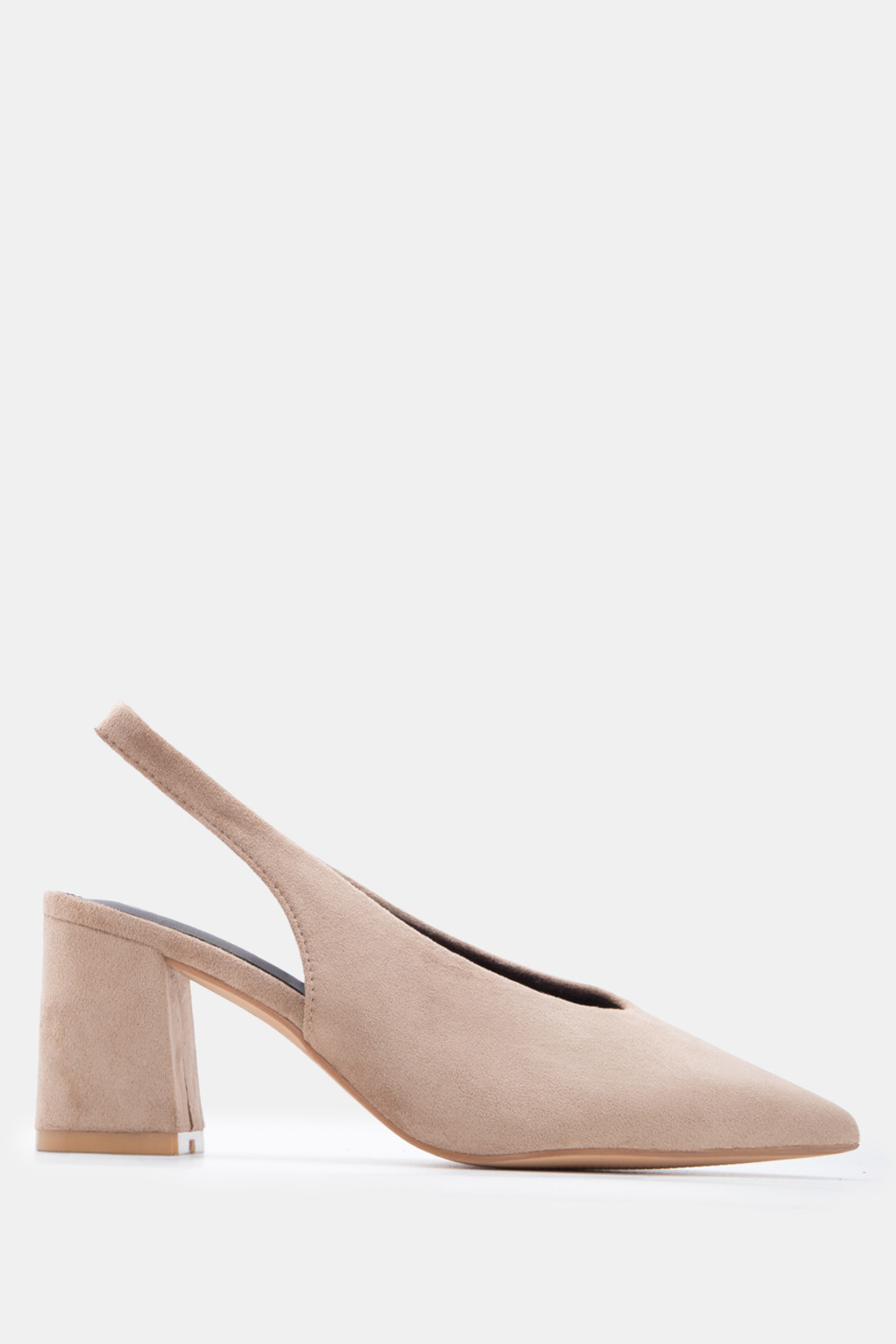 Γόβες Μυτερές Slingback με Λάστιχο - Μπεζ-Σκούρο