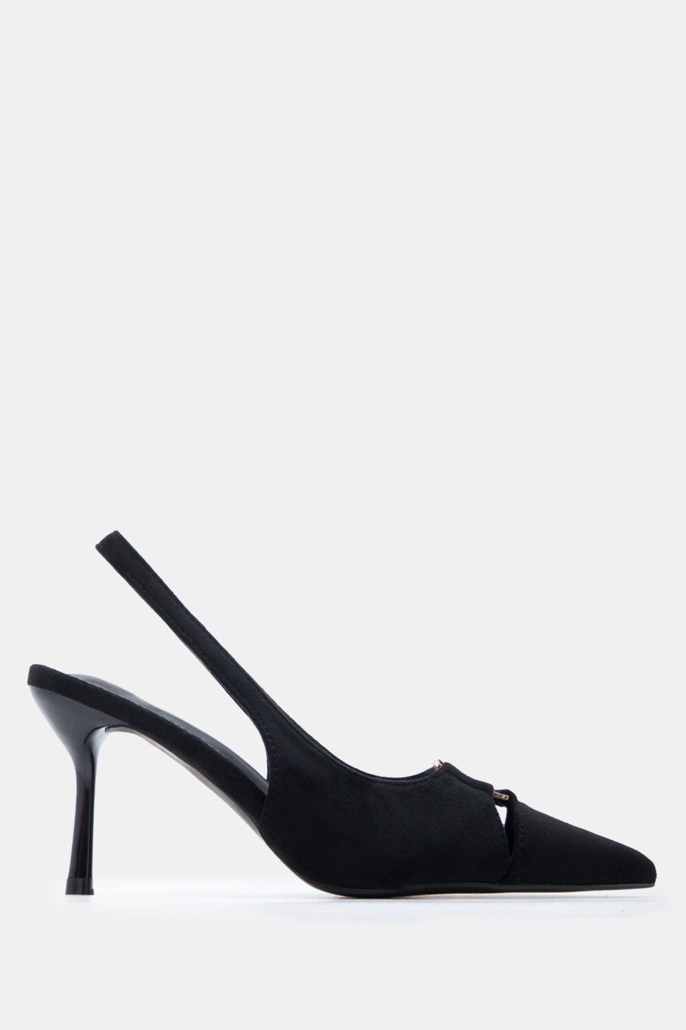 Γόβες Μυτερές Slingback με Μεταλλική Λεπτομέρεια - Μαύρ